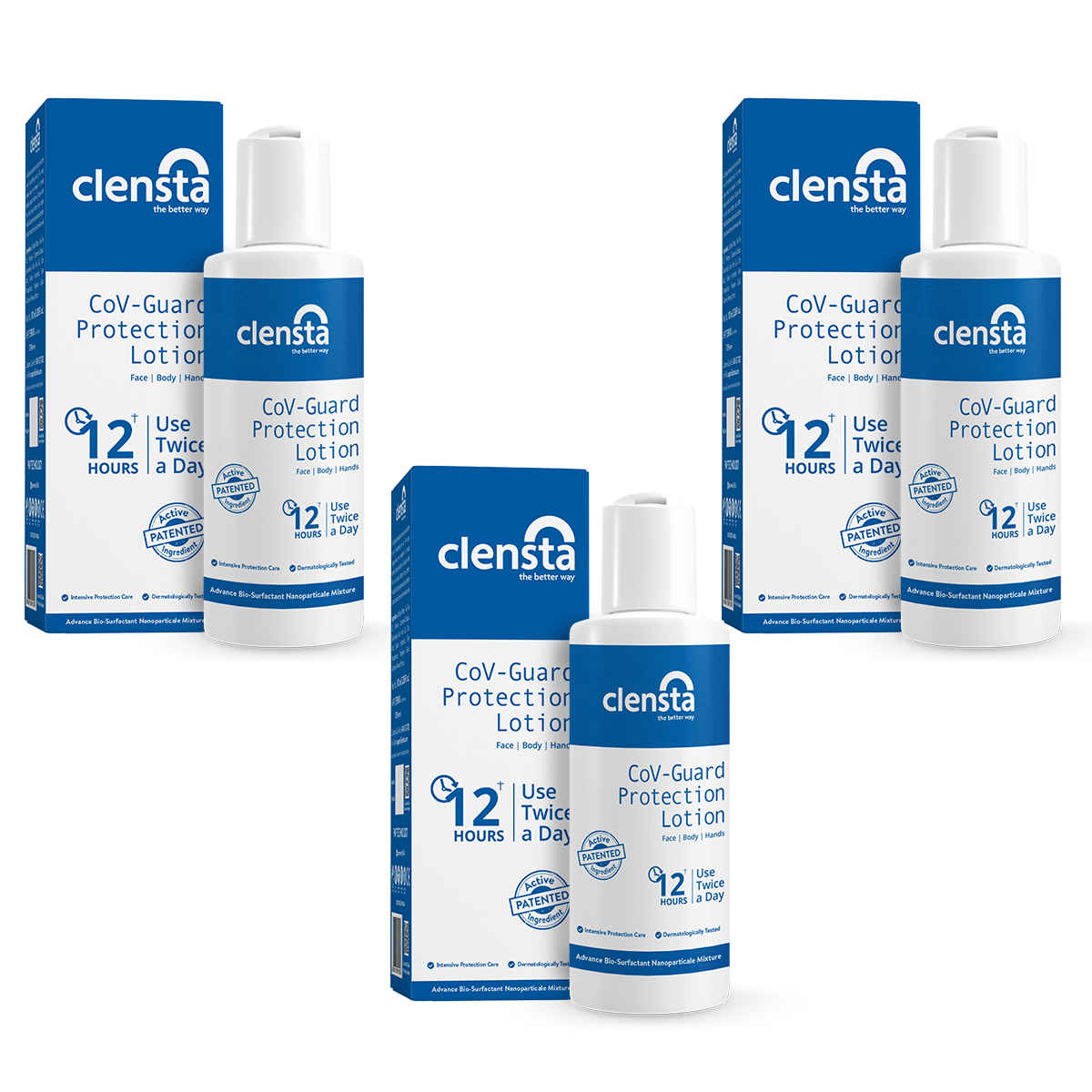 Buy Clensta CoV-Guard Protection Lotion| 100ml| With Tea Tree Oil and Silver Nanoparticles| Provides Moisturisation and Covid Protection| For Smooth Skin| For all Men and Women (Pack of 3) - Purplle