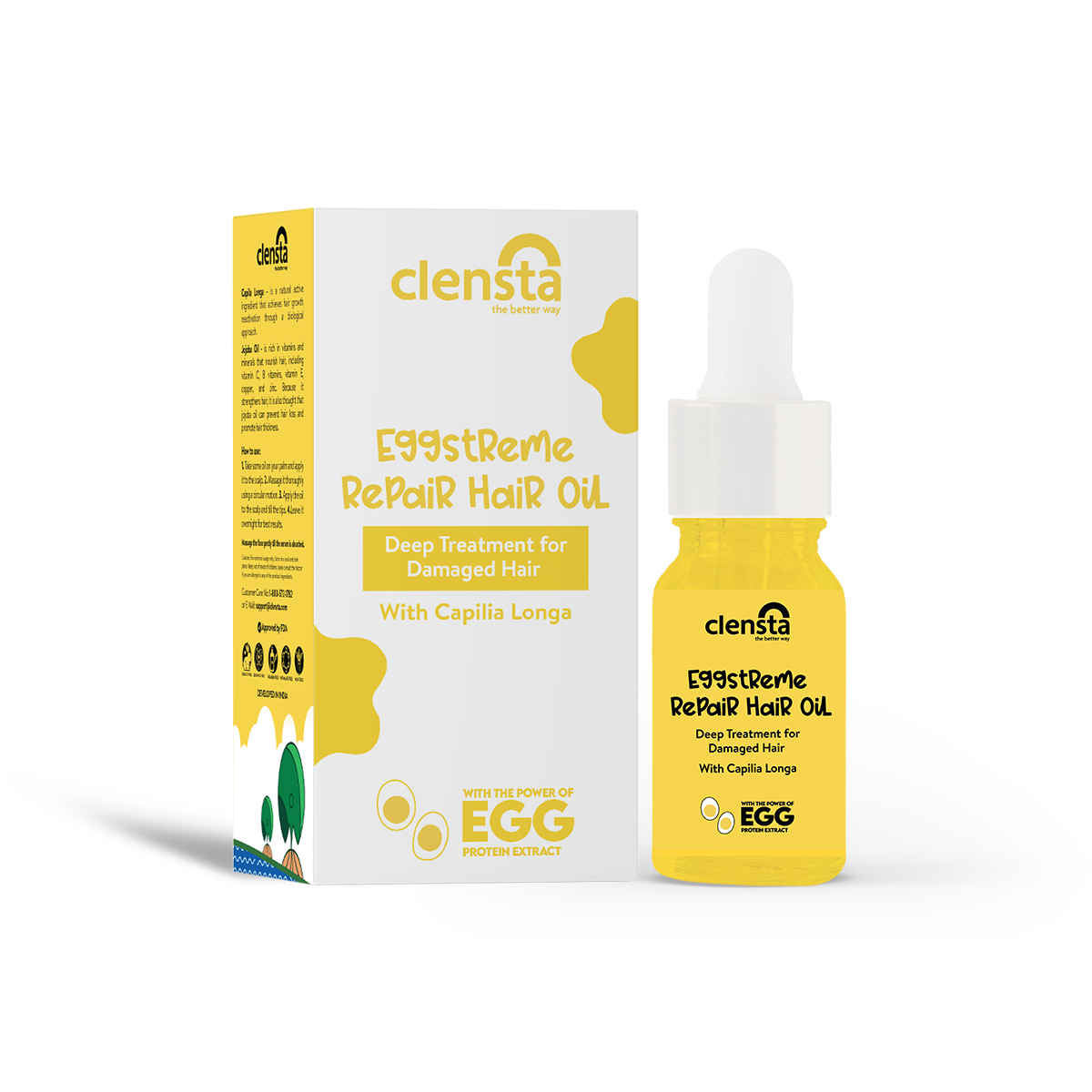 Buy Clensta Eggstreme Repair Hair Oil| 10ml| With Egg Protein, Capila Longa, Jojoba Oil, and Almond Oil| Gentle and Deep Treatment| Combats Hair Fall and Dryness Issues| For Healthy and Shiny Hair| For All Men and Women - Purplle