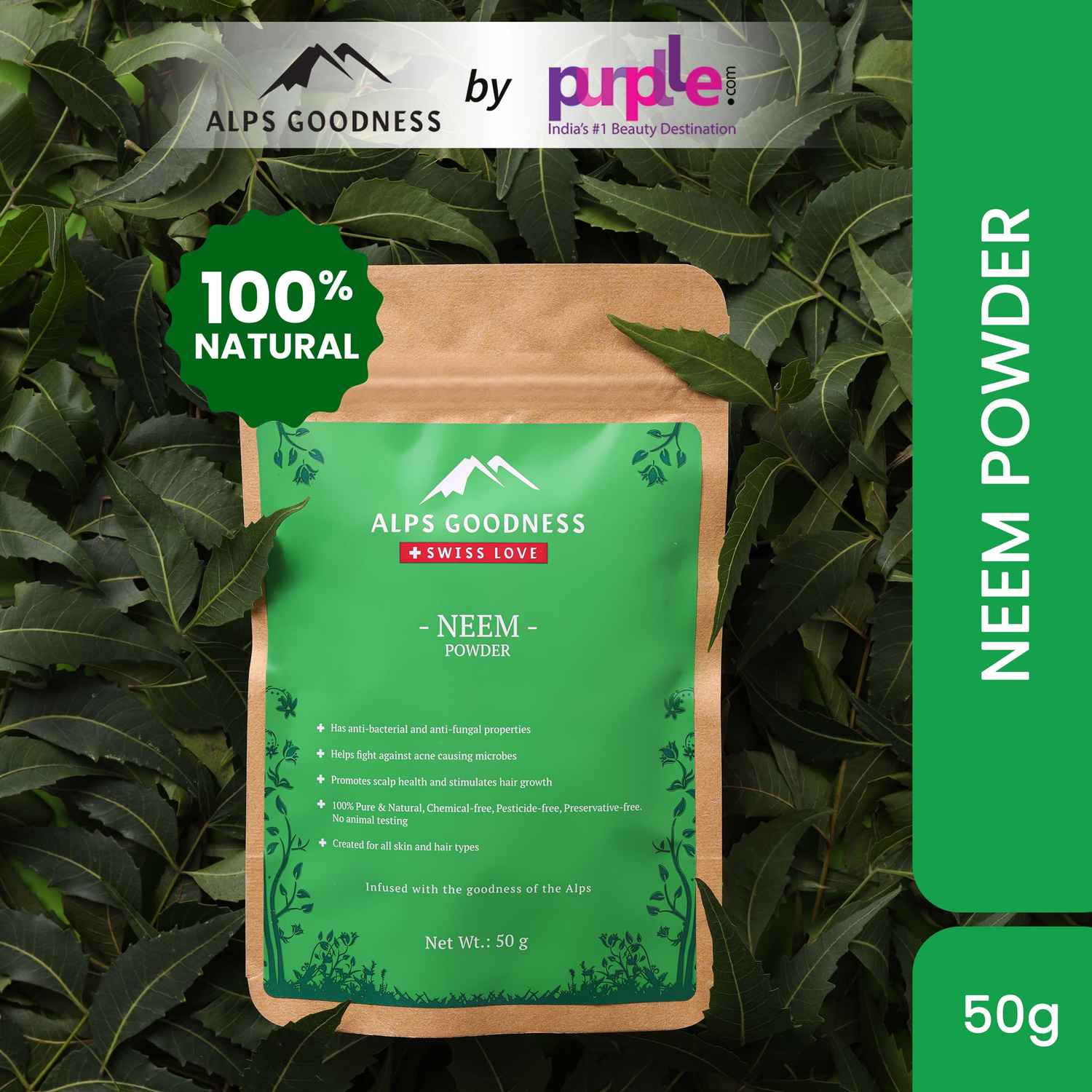 Buy Alps Goodness Powder - Neem (50 gm) | 100% Natural Powder | No Chemicals, No Preservatives, No Pesticides | Face Mask for Acne | Acne Treatment | Dandruff Treatment - Purplle