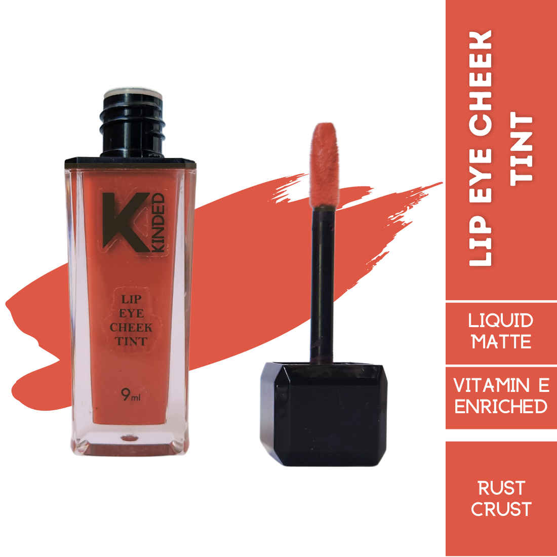 Buy KINDED Lip Eye and Cheek Tint for Women Girls Pigmented Liquid Lip Colour Lipstick Tint Eyeshadow Blush with Vitamin E Longlasting Moisturizing Nourishing (Liquid Matte Finish, Rust Crust, 9 ml) - Purplle