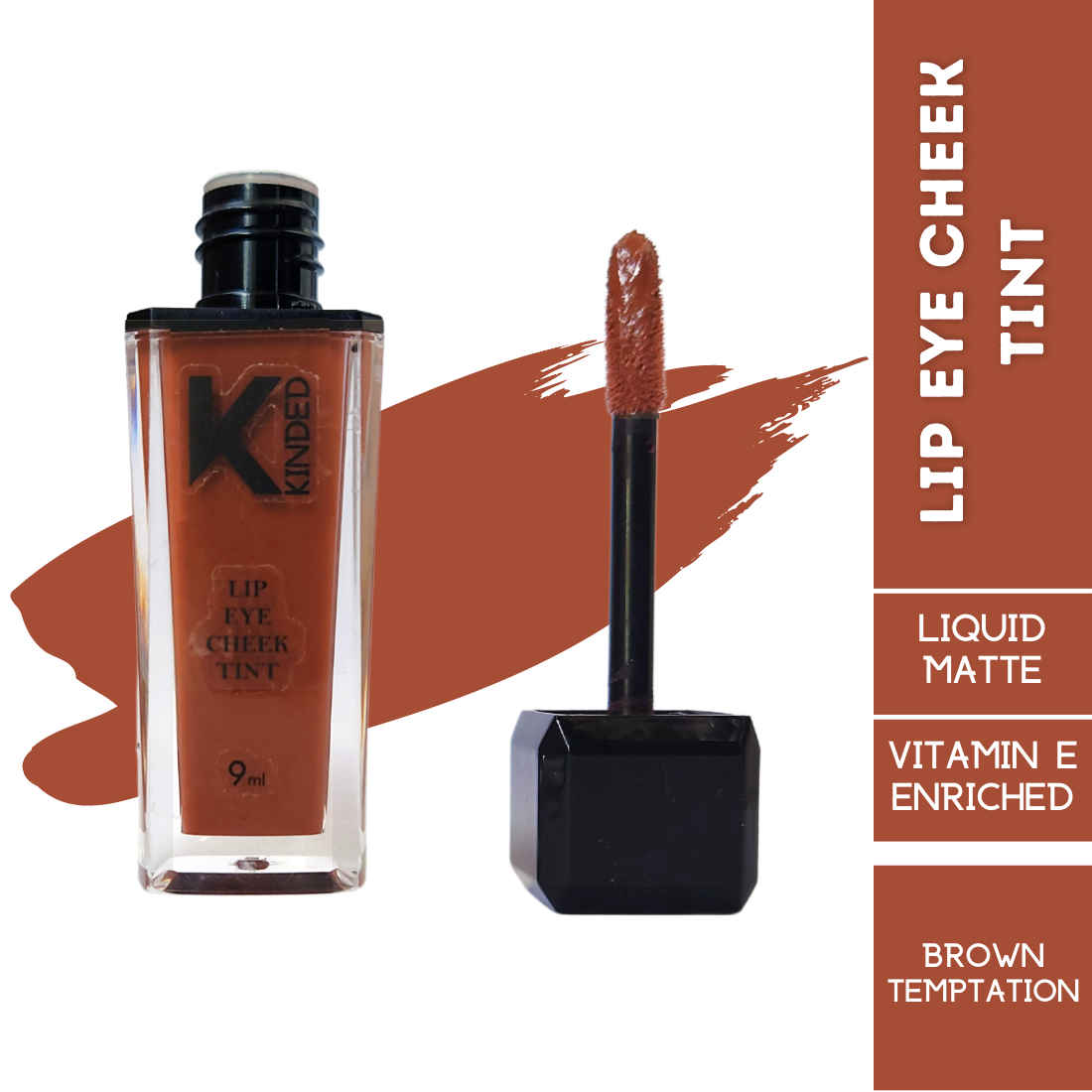 Buy KINDED Lip Eye and Cheek Tint for Women Girls Pigmented Liquid Lip Colour Lipstick Tint Eyeshadow Blush with Vitamin E Longlasting Moisturizing Nourishing (Liquid Matte Finish, Brown Temptation, 9 ml) - Purplle