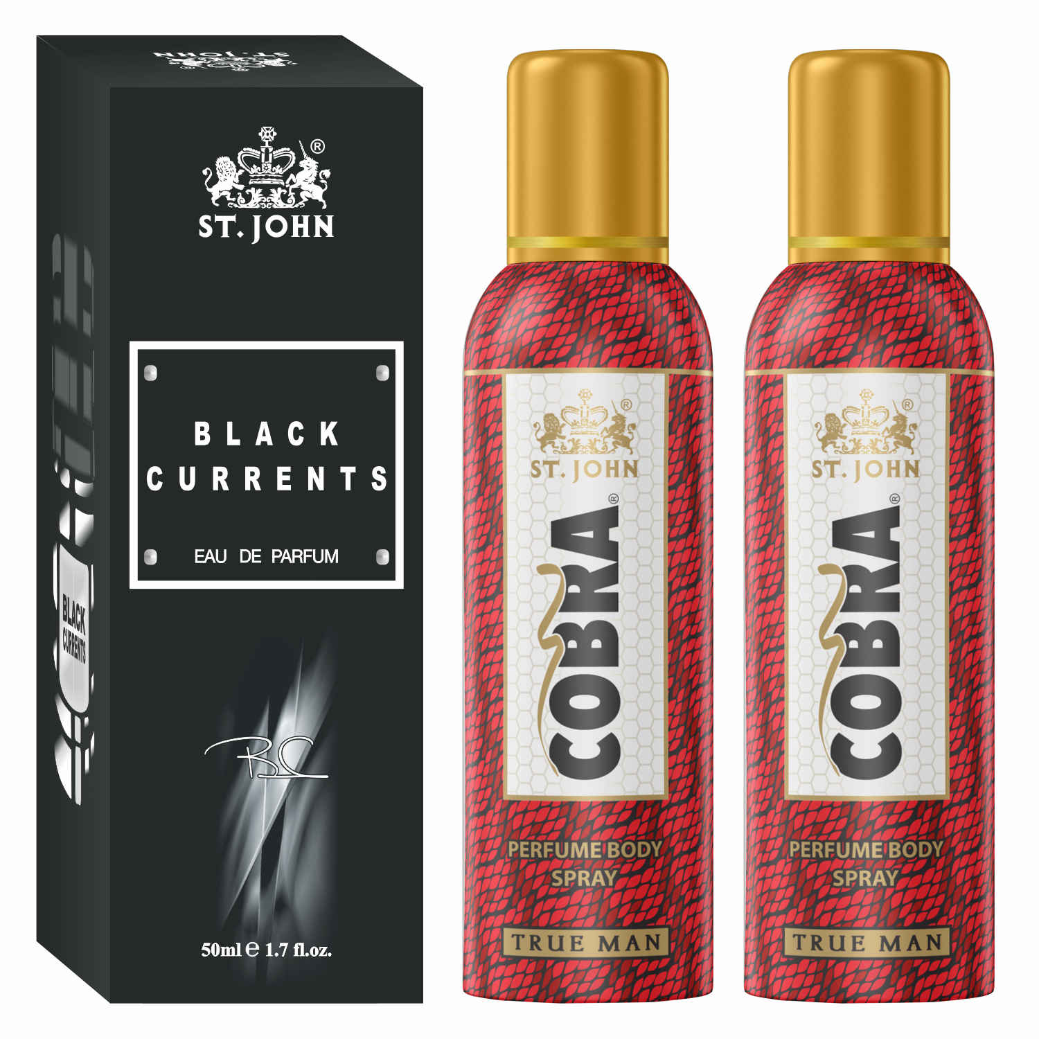 Buy St John Cobra Deodrant No Gas True Man Pack of 2 100 ml each & Black Current 50 ml Combo Perfume Body Spray - For Men & Women (250 ml, Pack of 3) - Purplle