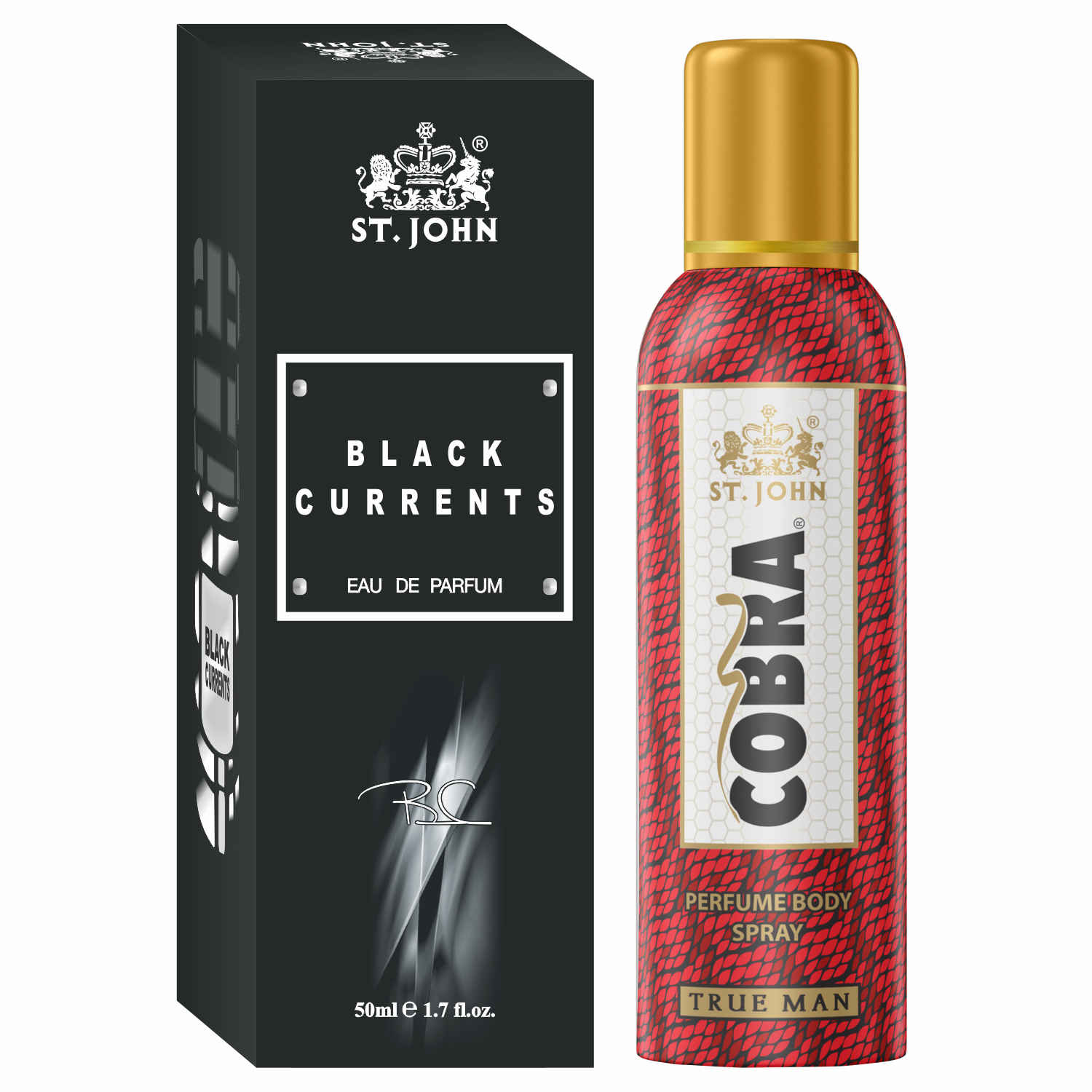 Buy St John Cobra Deodrant No Gas True Man 100 ml & Black Current 50 ml Perfume Combo Pack Perfume Body Spray - For Men & Women (150 ml, Pack of 2) - Purplle