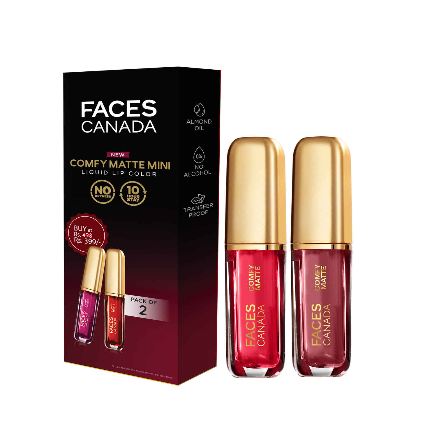 Buy FACES CANADA Comfy Matte Mini Liquid Lipstick Value Pack of 2 - Getting Ready + Just So You Know | 2.4 ml | Comfortable 10HR Longstay | Smooth Intense Matte Color | No Dryness | No Alcohol - Purplle