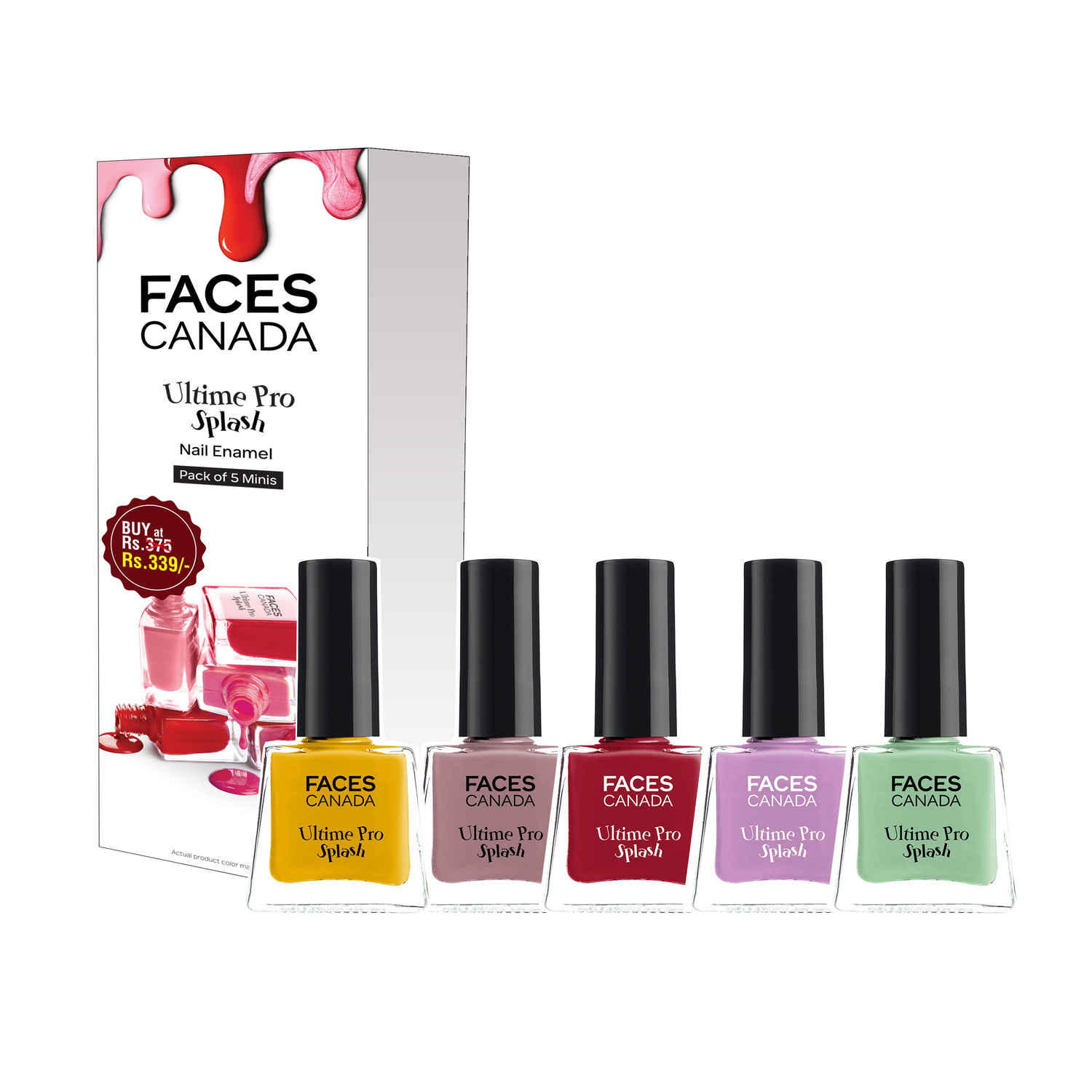 Buy FACES CANADA Ultime Pro Splash Mini Nail Enamel Value Pack of 5 | Floral Dream + Royal Ruby + Linty + Viola + Sunny Side Up | 25 ml | Quick-Drying | High Shine | Chip-Resistant | Long Lasting - Purplle