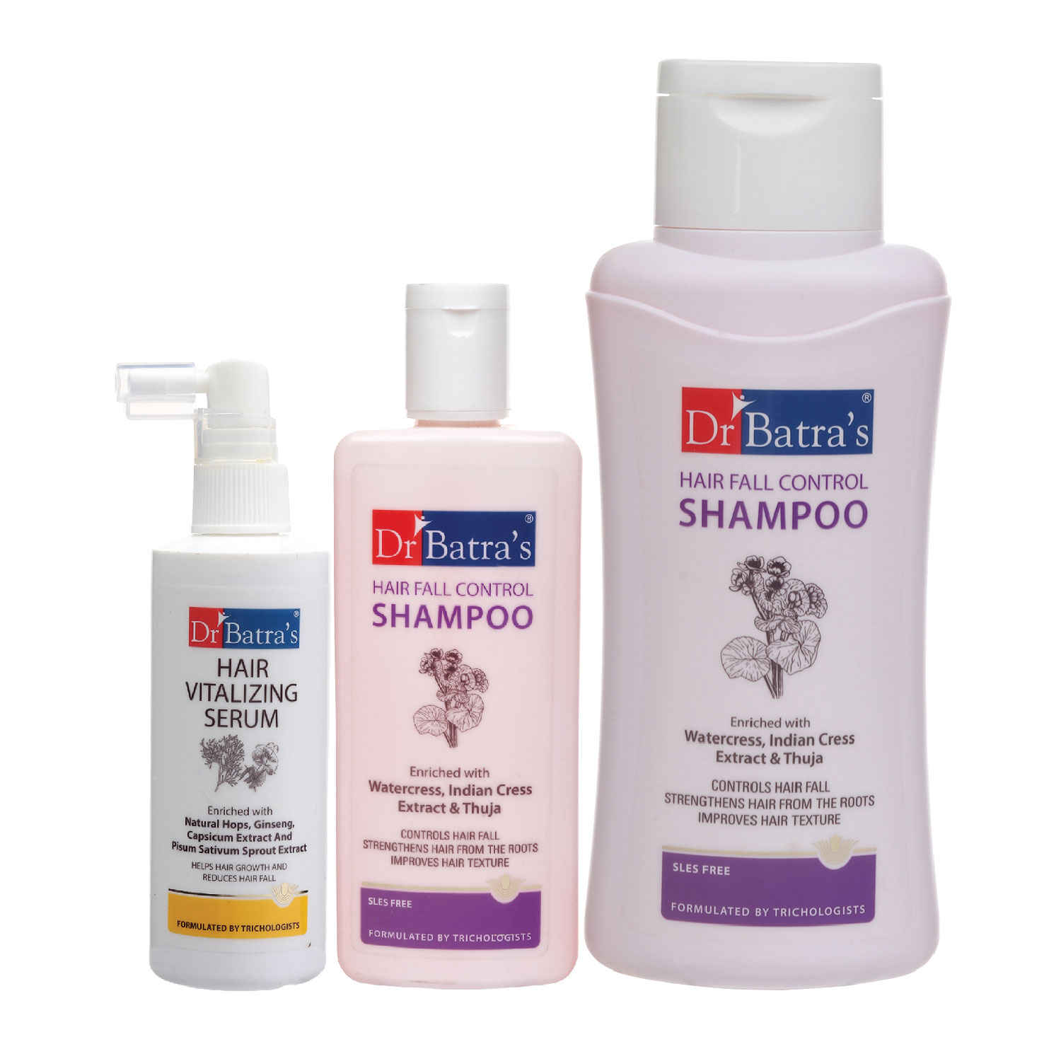 Buy Dr.Batra`s Hair Vitalizing Serum 125 ml, Hair Fall Control Shampoo - 500 ml and Hairfall Control Shampoo- 200 ml - Purplle