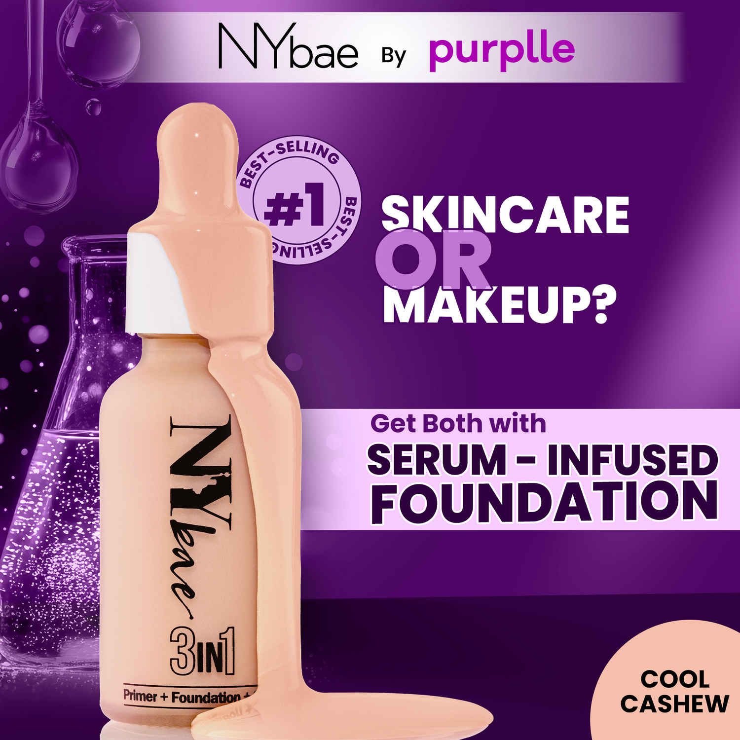 Buy NY Bae 3 IN 1 Serum Foundation - Cool Cashew 04 (30 ml) | Infused with Primer | Moisturising I Glowing Korean Skin I Celeb Glow | Dewy Makeup | Evens Skin Tone | Ultra Glow - Purplle