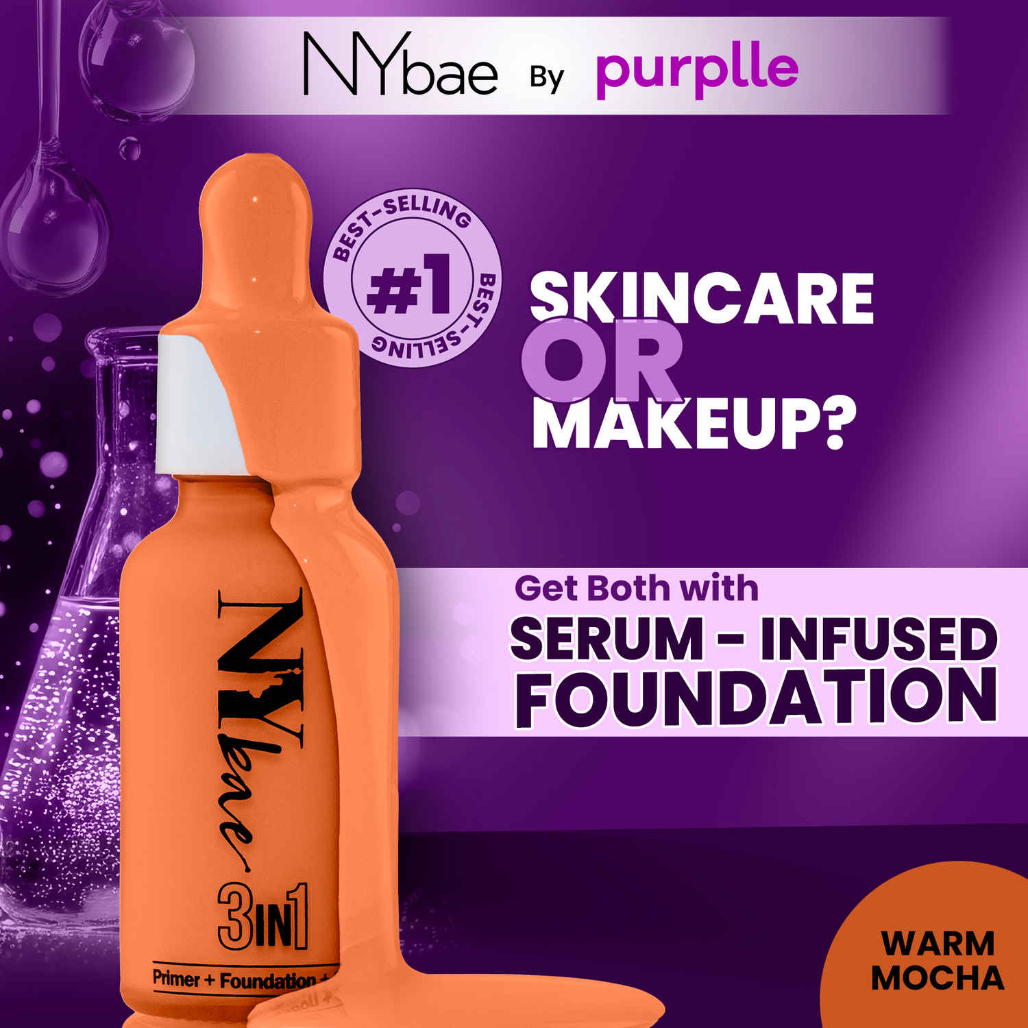 Buy NY Bae 3 IN 1 Serum Foundation - Warm Mocha 07 (30 ml) | Infused with Primer | Moisturising I Glowing Korean Skin I Celeb Glow | Dewy Makeup | Evens Skin Tone | Ultra Glow - Purplle