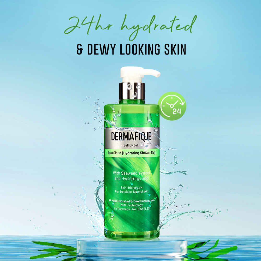 Buy Dermafique Aqua Cloud Hydrating Shower Gel a€“ 500 ml, with Seaweed Extracts & Hyaluronic Acid, Suitable for Sensitive - Normal Skin - Purplle