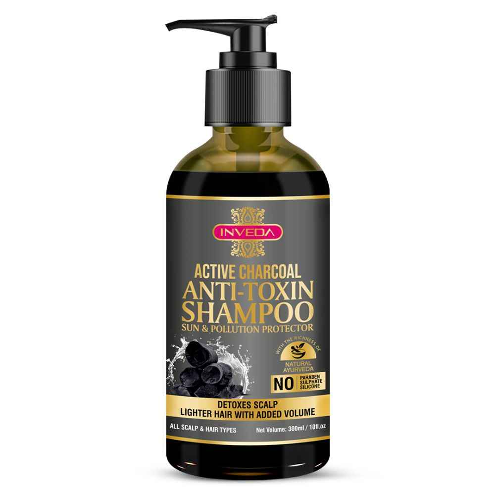 Buy Inveda Active Charcoal Anti-Toxin Shampoo for Reducing Dandruff, Brittle Hairs, Made with Reetha & Shikakai to Give Healthy and Strong Hair, 300ml - Purplle