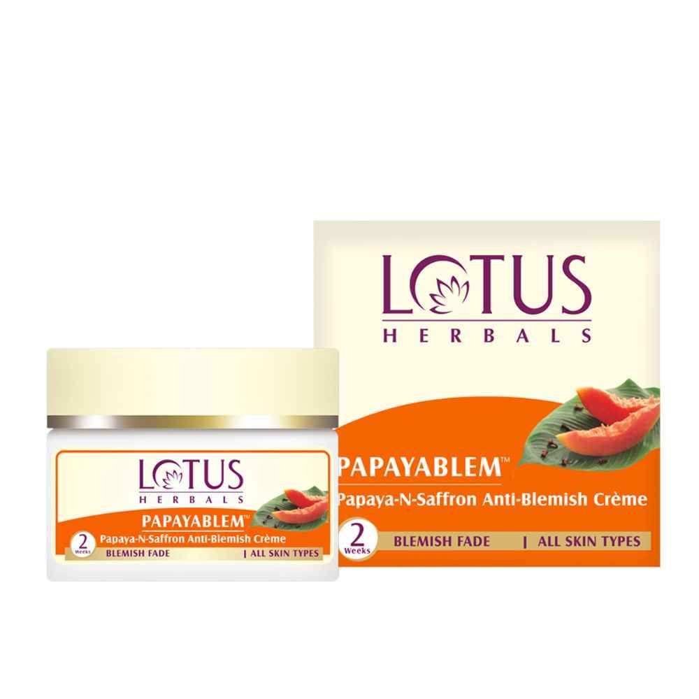 Buy Lotus Herbals Papayablem Papaya-N-Saffron Anti-Blemish Cream | Fades Blemishes | For All Skin Types | 50 gm - Purplle