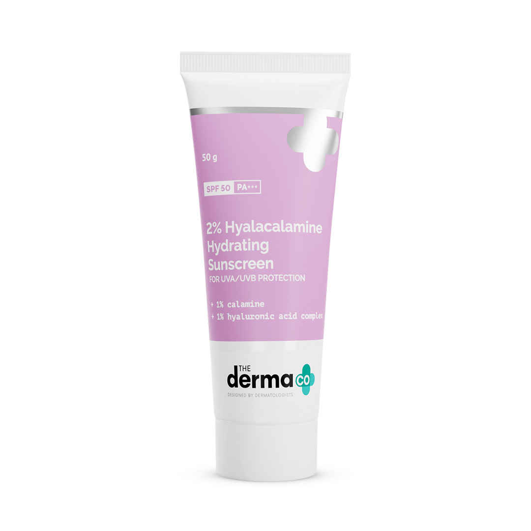 Buy The Derma Co.2% Hyalacalamine Hydrating Sunscreen For UVA/UVB Protection with SPF 50 & PA+++ (50 g) - Purplle