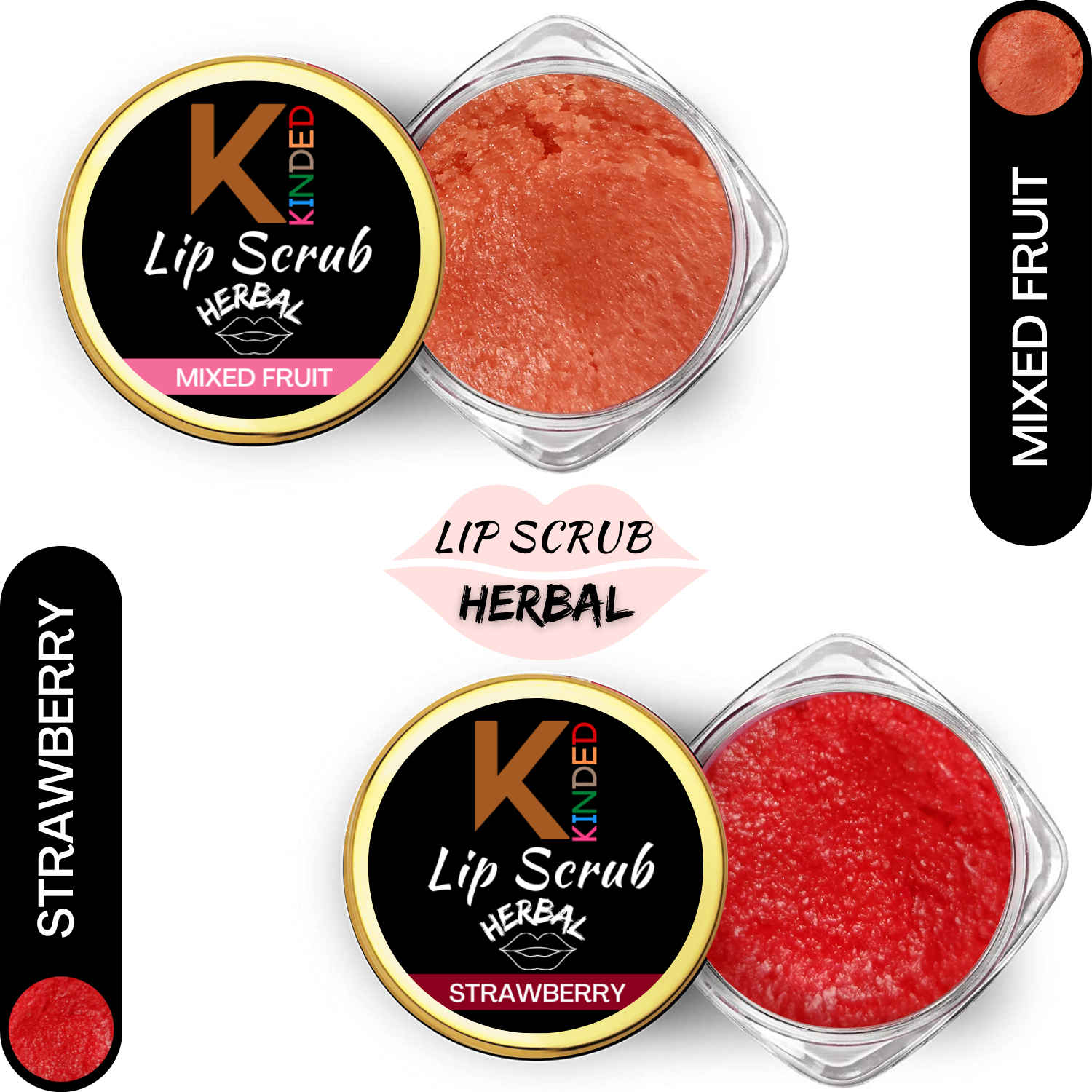 Buy KINDED Lip Sugar Scrub Herbal Natural Essential Oils Exfoliator Balm Scrubber for Men Women Smoked Dry Dark Chapped Lips to Lighten Pigmentation Dead Skin Tan Removal (10 gm, Mixed Fruit & Strawberry) - Purplle