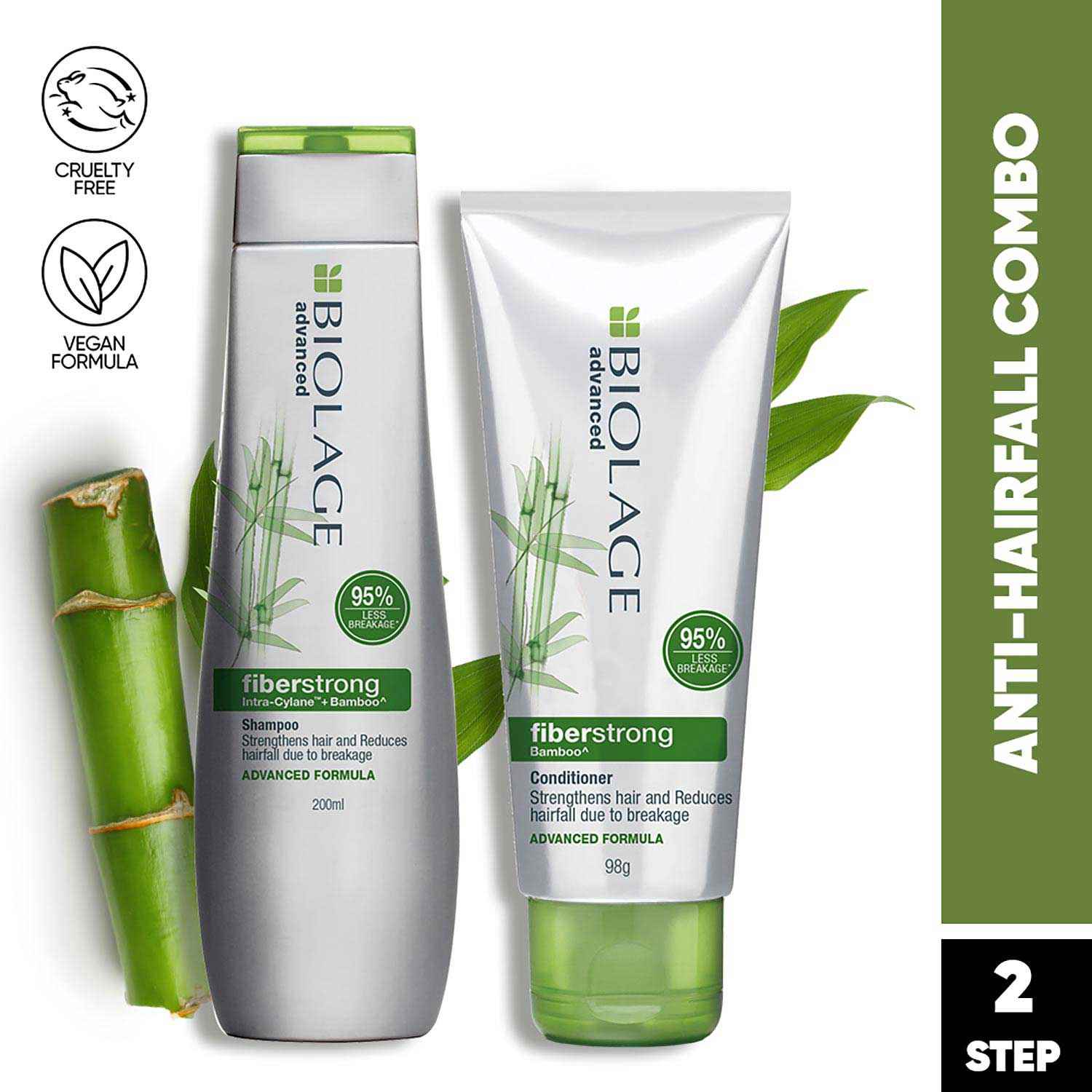 Buy Biolage Professional Fiberstrong Anti-Breakage Shampoo & Conditoner, 95% less breakage & Reduces Hairfall, With Bamboo, Vegan, 200ml + 98g - Purplle