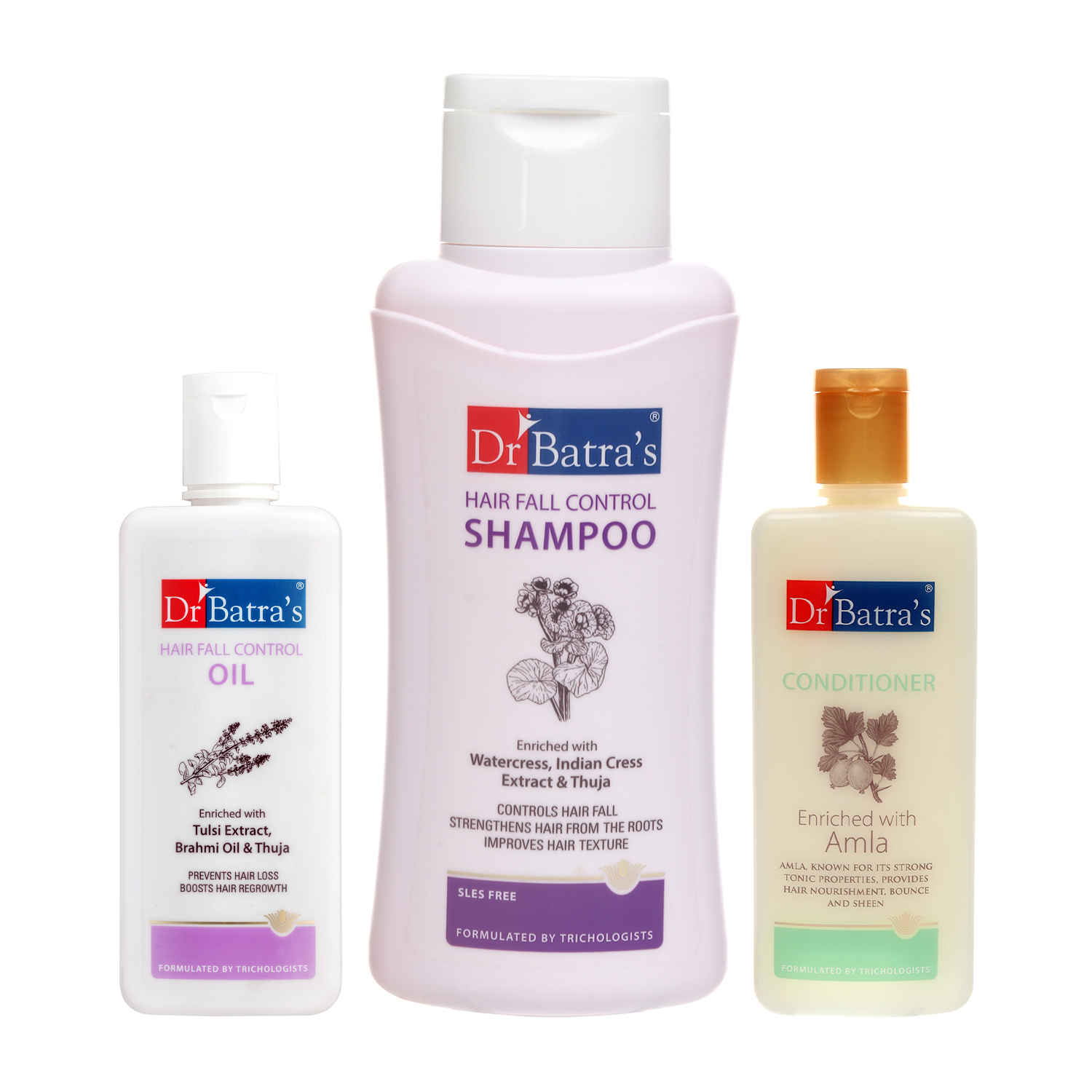 Buy Dr Batra's Hair Fall Control Shampoo 500 ml Conditioner 200 ml and Hair Fall Control Oil 200 ml (Pack of 3 Men and Women) - Purplle