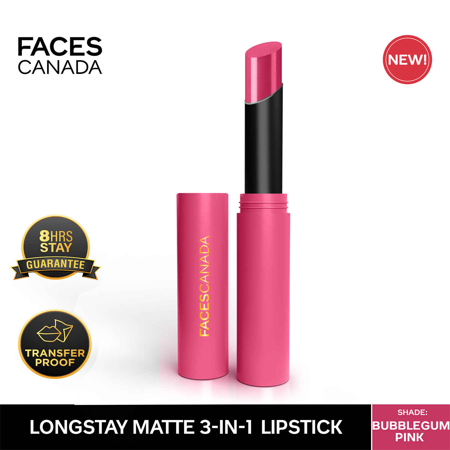 Buy FACES CANADA Long Stay 3-in-1 Matte Lipstick - Bubblegum Pink 04, 2 gm - Purplle