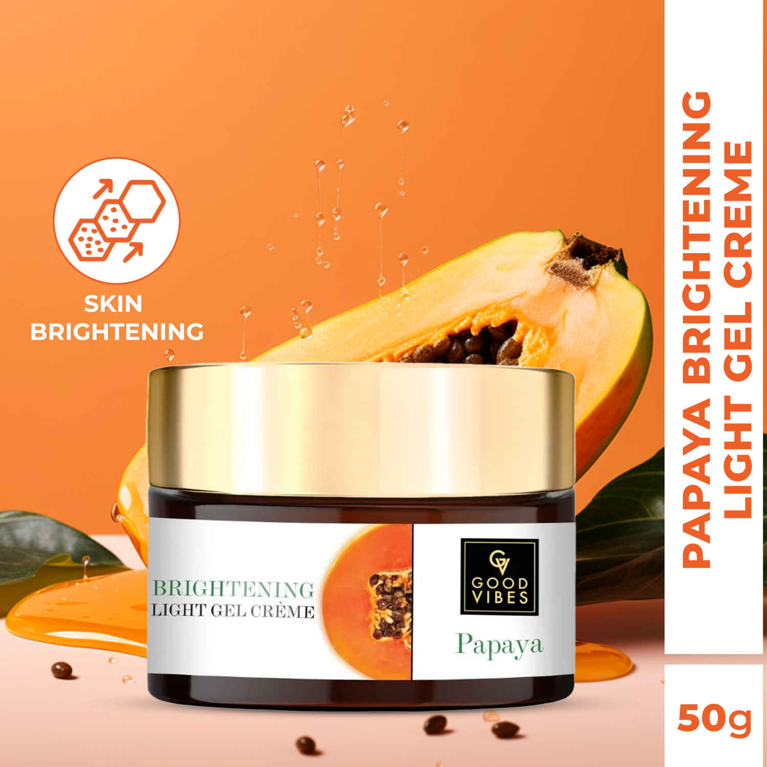 Buy Good Vibes Papaya Brightening Light Gel Cream | Reduces Spots, Nourishing | No Parabens, No Sulphates, No Mineral Oil, No Animal Testing (50 g) - Purplle
