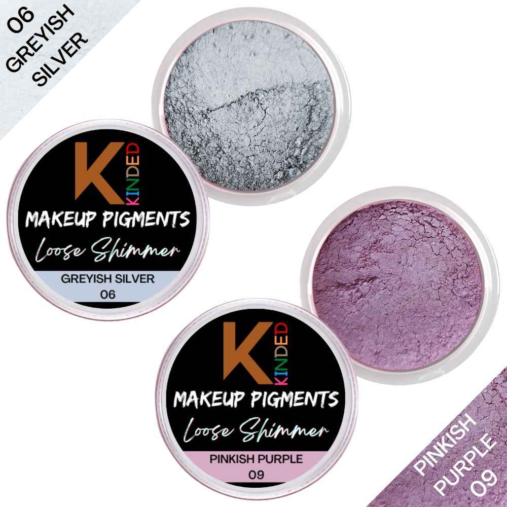 Buy KINDED Loose Shimmer Makeup Foil Pigments Glitter Eyeshadow for Women Smokey Eyes Face Brow Bones Body Highlighter Metallic Shiny Dust Powder Pearls (Combo 3gm each, Greyish Silver & Pinkish Purple) - Purplle