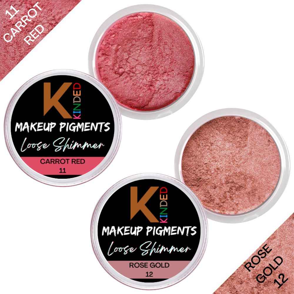 Buy KINDED Loose Shimmer Makeup Foil Pigments Glitter Eyeshadow for Women Smokey Eyes Face Brow Bones Body Highlighter Metallic Beauty Shiny Dust Powder Pearls (Combo 3gm each, Carrot Red & Rose Gold) - Purplle