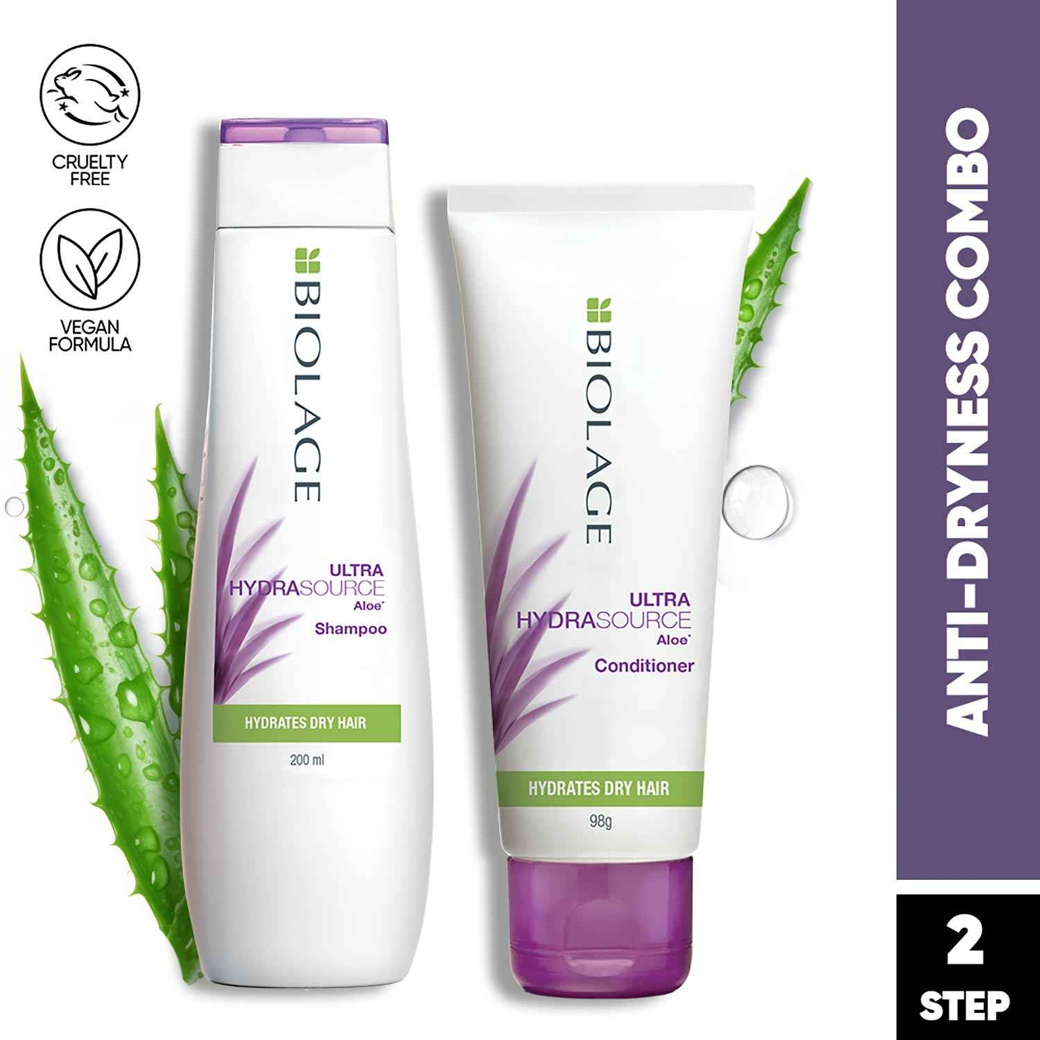 Buy Biolage Professional Hydrasource Anti-Dryness Shampoo and Conditioner Combo, Hydrates and Moisturizes Dry Hair, Enriched with Aloe, 200ml + 98g - Purplle