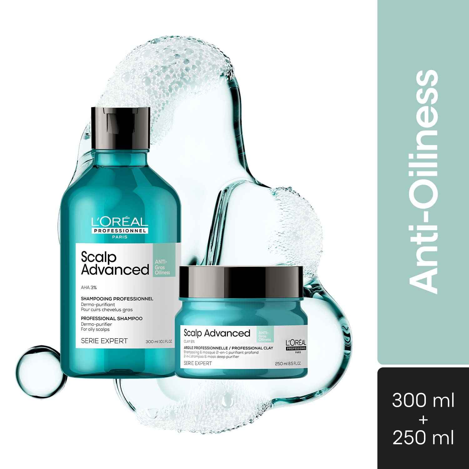 Buy L'Oreal Professionnel Scalp Advanced Anti-Oiliness Dermo-Purifier Shampoo + Scalp Advanced Anti-Oiliness 2-In-1 Deep Purifier Clay(300ml+250gms) - Purplle