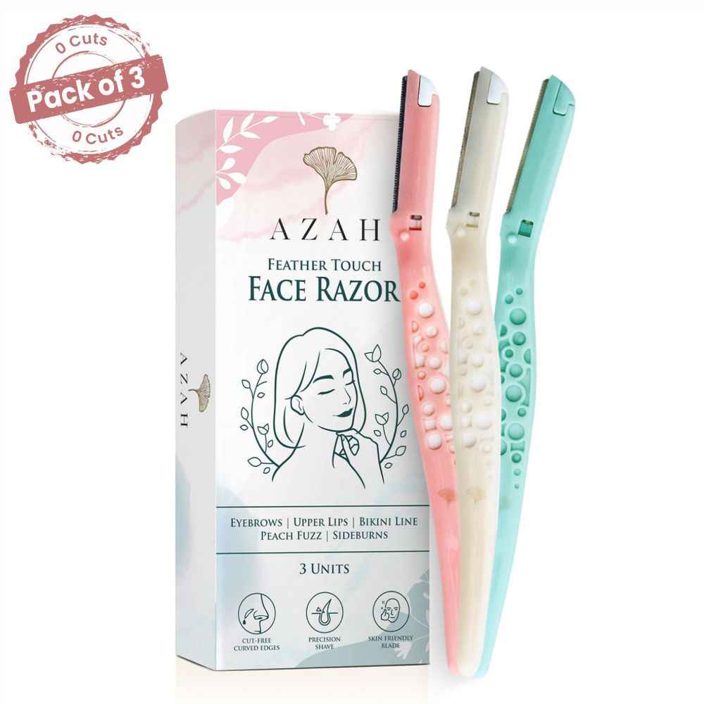 Buy Azah Feather Touch Face & Eyebrow Razor for Women | Scratch Free Facial Hair Removal | For Soft Hair | Shape Eyebrows, Upper Lips,Bikini line, Side Burns, Peach fuzz| Pack of 3 - Purplle
