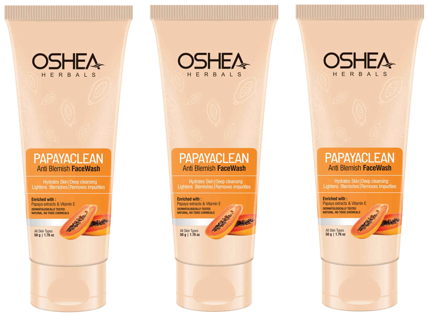 Buy Oshea Herbals Papayaclean Anti Blemish Face Wash 50grams pack of 3 - Purplle