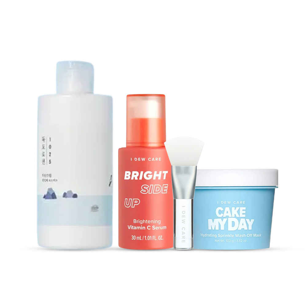 Buy Korean Night Care Routine | I DEW CARE CAKE MY DAY Face Mask, I DEW CARE Mask Brush, I DEW CARE Bright Side Up Vit-C Serum, Roundlab Lotion (Mini) - Purplle
