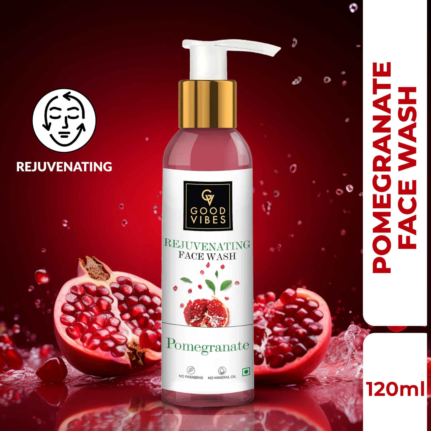 Buy Good Vibes Pomegranate Rejuvenating Face Wash | Brightening, Hydrating | No Parabens, No Mineral Oil, No Animal Testing (120 ml) - Purplle