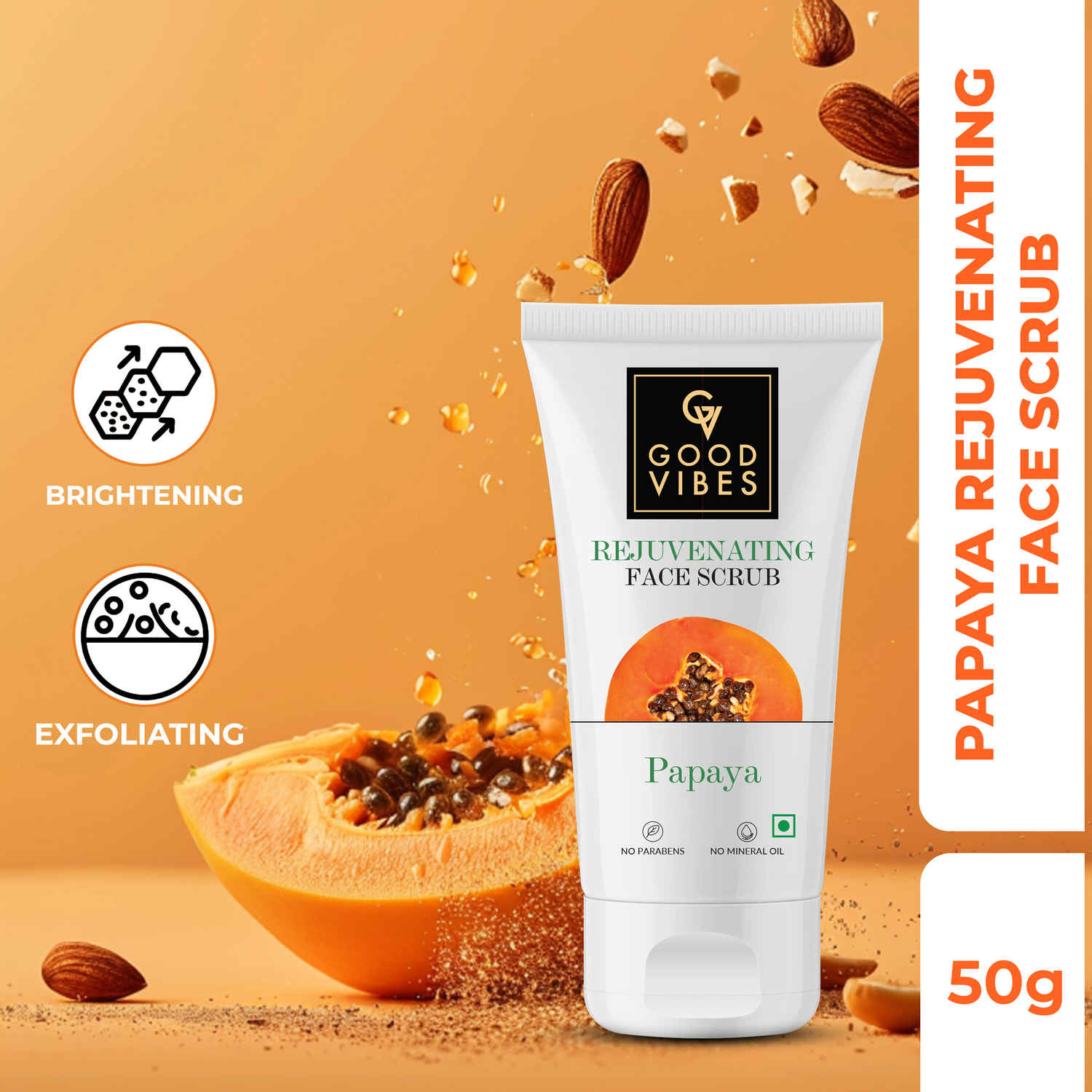 Buy Good Vibes Rejuvenating Papaya Face Scrub (50 gm) | Gently Exfoliates Skin | Cleanses | Removes Blackheads | Infused with Almond Oil - Purplle