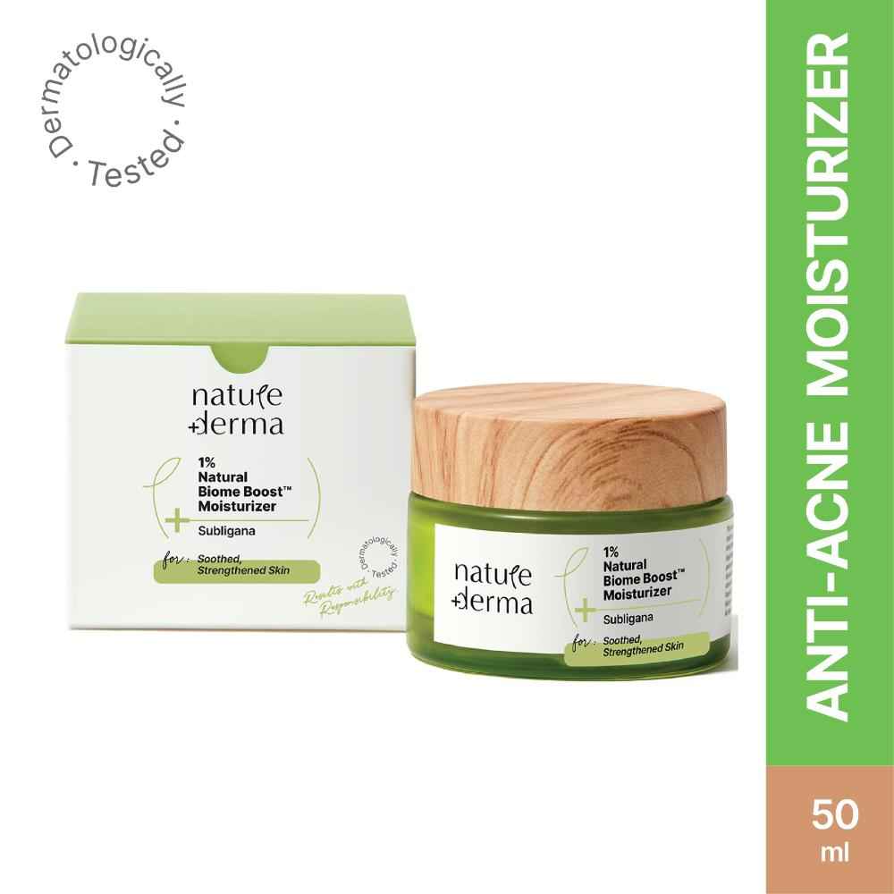 Buy Nature Derma 1% Natural Biome-Boost™ Moisturizer with Subligana to Reduce Acne and Blemishes| For Soothed, Strengthened Skin | 50ml - Dermatologically Tested - Purplle