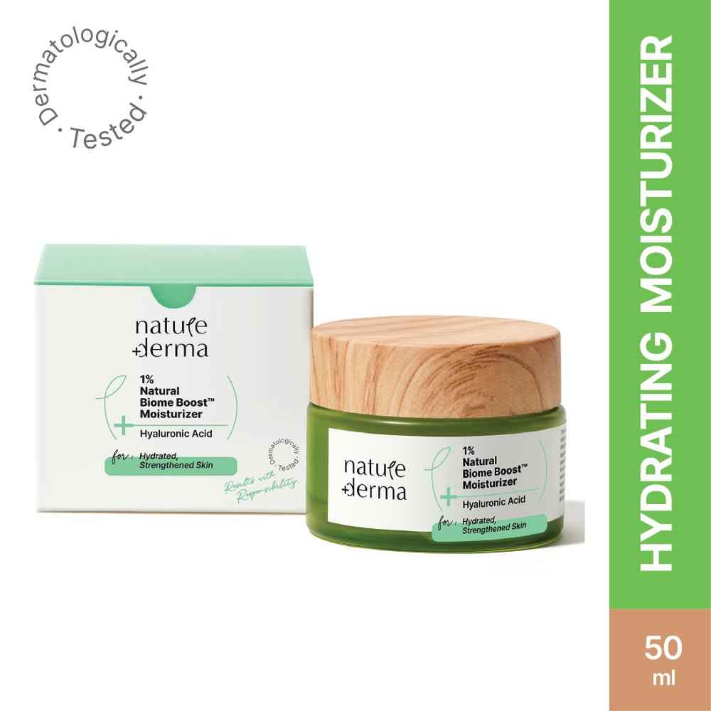 Buy Nature Derma 1% Natural Biome-Boost™ Moisturizer with Hyaluronic Acid to Reduce Fine Lines and Wrinkles | For Hydrated, Strengthened Skin | 50ml - Dermatologically Tested - Purplle