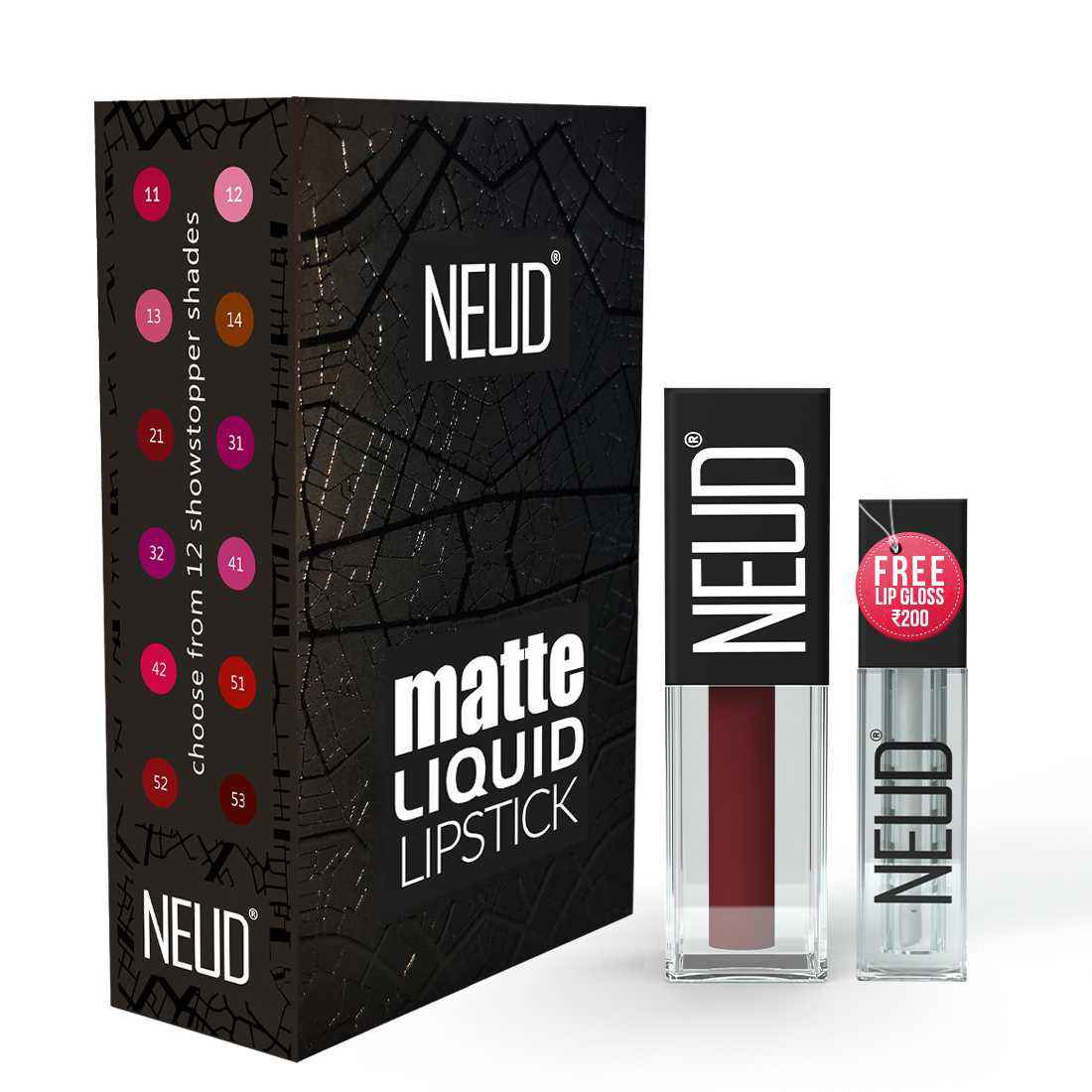 Buy NEUD Matte Liquid Lipstick Mocha Brownie with Jojoba Oil, Vitamin E and Almond Oil - Smudge Proof 12-hour Stay Formula with Free Lip Gloss - Pack of 1 - Purplle