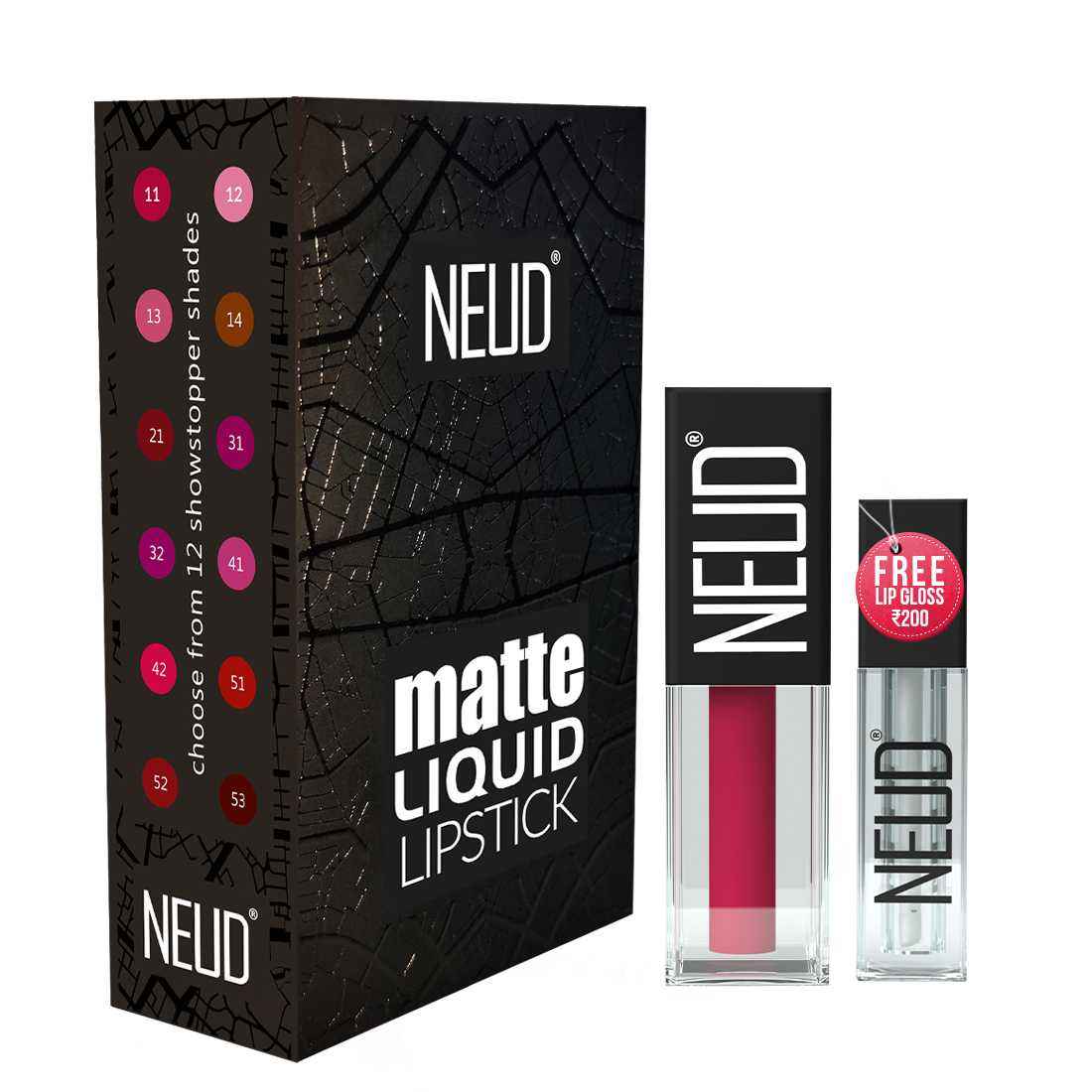 Buy NEUD Matte Liquid Lipstick Hottie Crush with Jojoba Oil, Vitamin E and Almond Oil - Smudge Proof 12-hour Stay Formula with Free Lip Gloss - Pack of 1 - Purplle