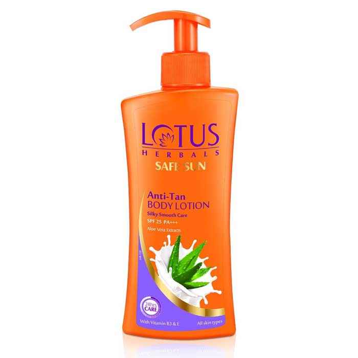 Buy Lotus Herbals Safe Sun Anti-Tan Bodylotion - Silky Smooth Care | SPF 25 | PA+++ | With Aloe Vera Extracts | 250ml - Purplle