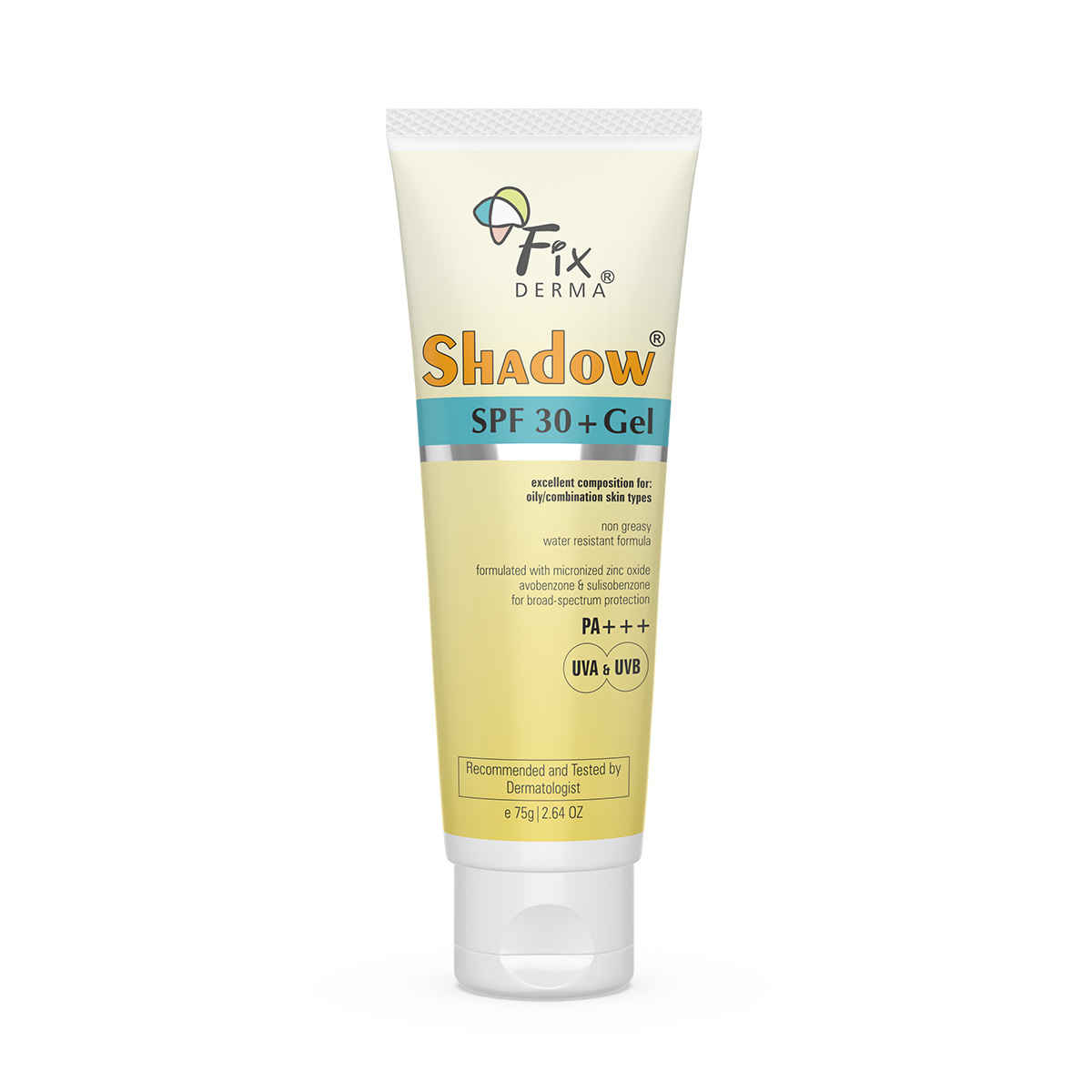 Buy Fixderma Shadow Sunscreen SPF 30+ Gel Sunscreen For Oily Skin, Sun Screen Protector SPF 30 For Body & Face, Broad Spectrum For Uva & Uvb Protection Non Greasy & Water Resistant For Unisex, 75gm - Purplle
