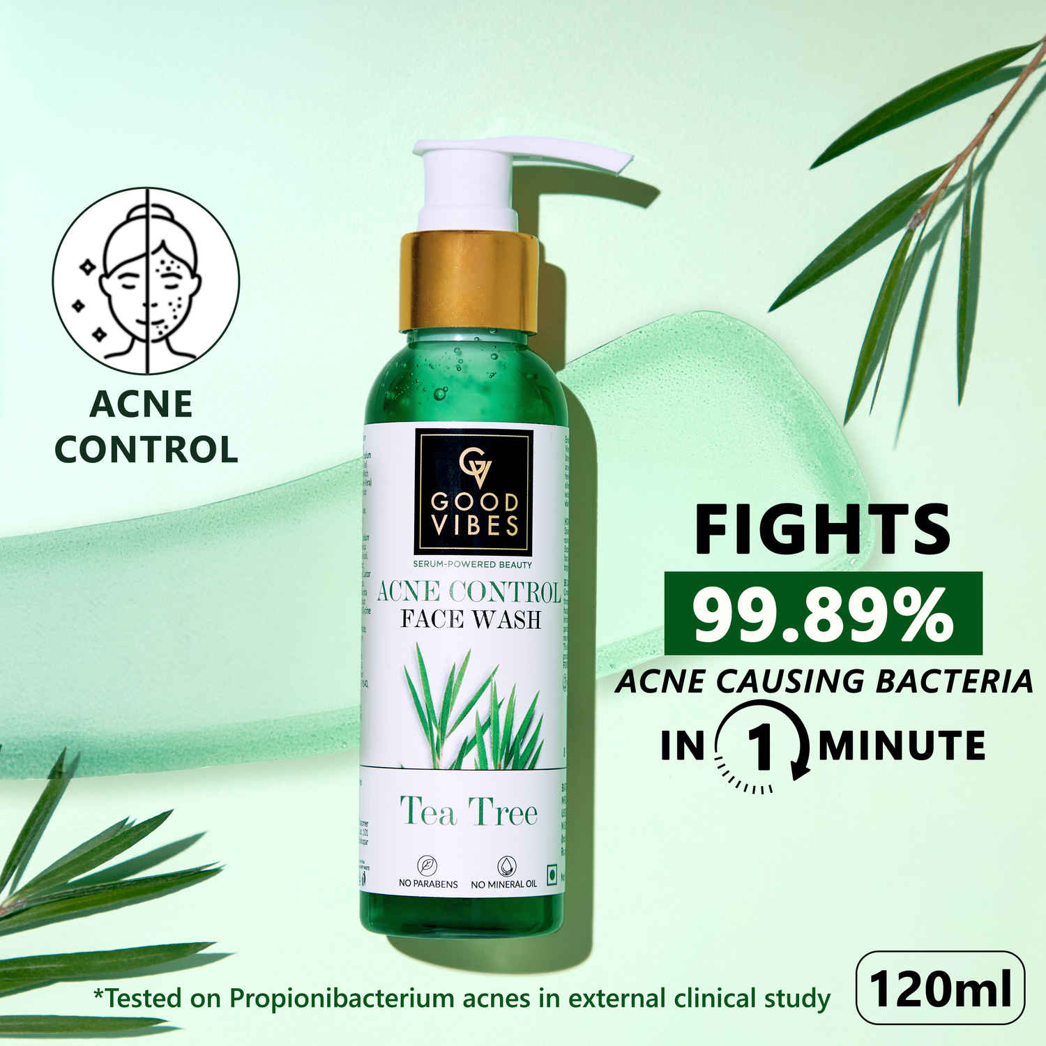 Buy Good Vibes Tea Tree Gentle Cleansing Face Wash | Oil Control, Anti Acne Face Wash For For Oily Skin | Encriched With Argan Oil | No Parabens, No Mineral, Oil No Animal Testing (120 ml) - Purplle