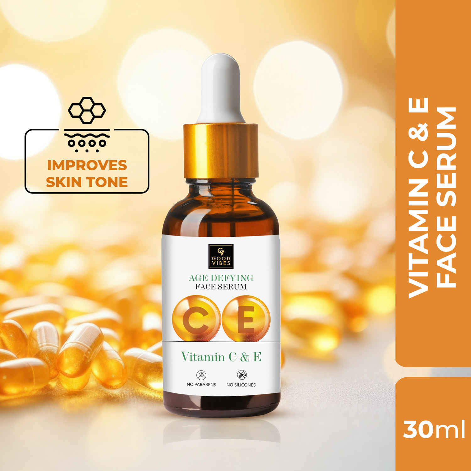 Buy Good Vibes Vitamin C & E Age Defying Serum | Reduces Wrinkles, Lighten Scars | No Parabens, No Sulphates, No Mineral Oil, No Animal Testing (30 ml) - Purplle