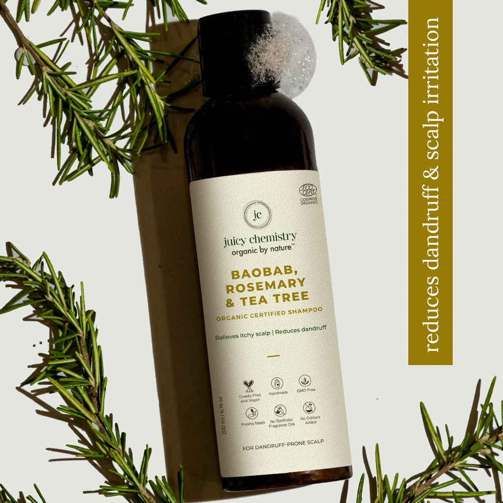 Buy JUICY CHEMISTRY BAOBAB; ROSEMARY &TEA TREE ORGANIC SHAMPOO -FOR ANTI HAIR FALL AND DANDRUFF CONTROL-200 ML - Purplle