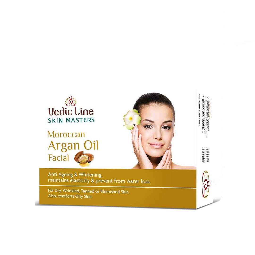 Buy Vedicline Skin Masters Moroccan Argan Oil Facial Kit, Minimizes Signs of Ageing, Wrinkles, Fine Lines & Dark Spots With Argan Oil, Sesame & Almond oil for Radiant Glow, Pack of 6, 312 ml - Purplle