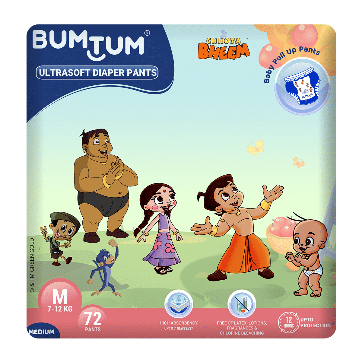 Buy Bumtum Chota Bheem Baby Diaper Pants with Leakage Protection -7 to 12 Kg (Medium, 72 Count, Pack of 1) - Purplle