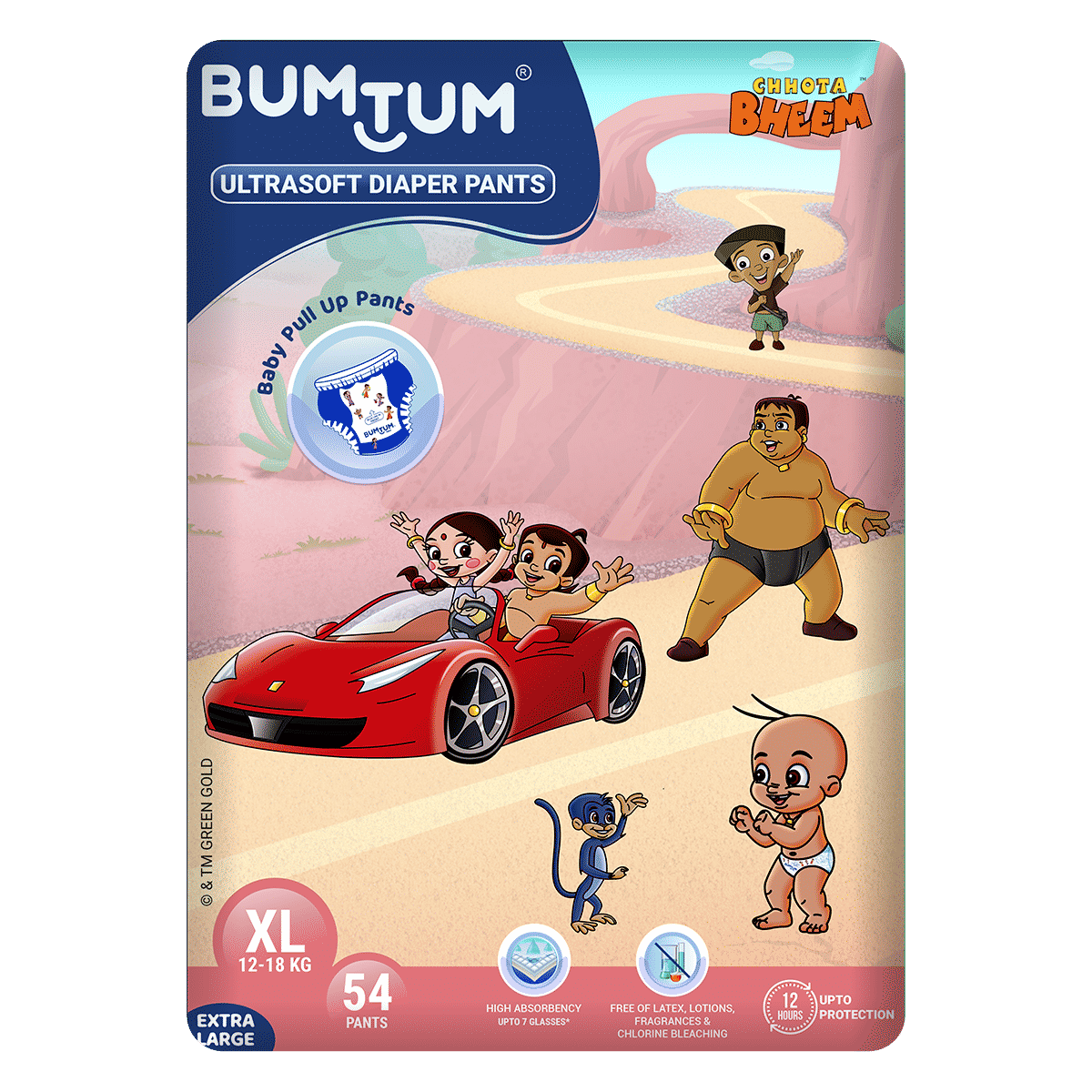 Buy Bumtum Chota Bheem Baby Diaper Pants with Leakage Protection -12 to 17 Kg (XL, 54 Count, Pack of 1) - Purplle