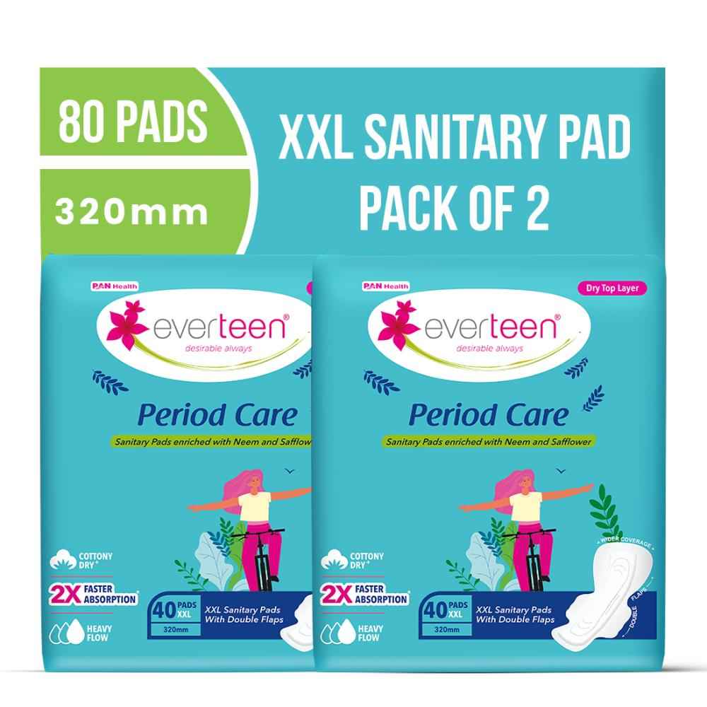 Buy everteen Period Care XXL Dry 40 Sanitary Pads 320mm with Double Flaps enriched with Neem and Safflower - 2 Packs (40 Pads Each) - Purplle