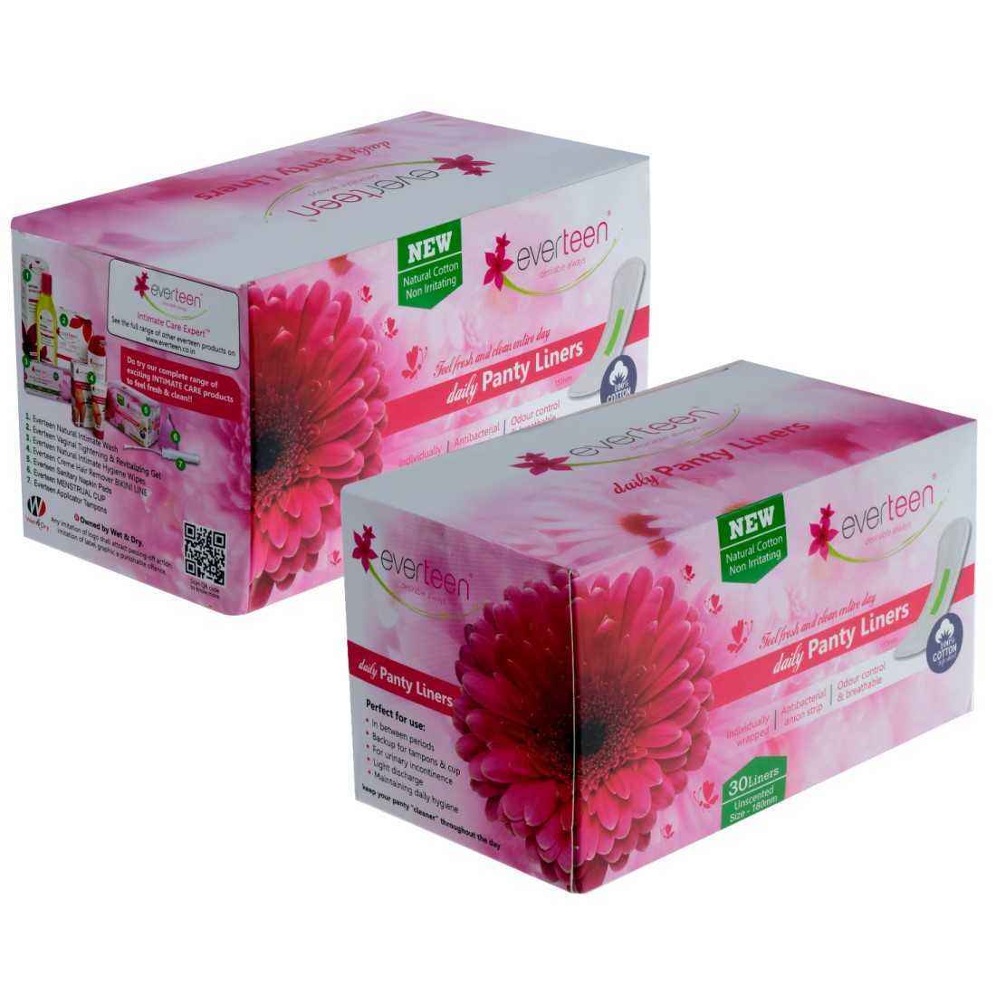 Buy everteen 100% Natural Cotton-Top Daily Panty Liners for Women - 2 Packs (30pcs each) - Purplle