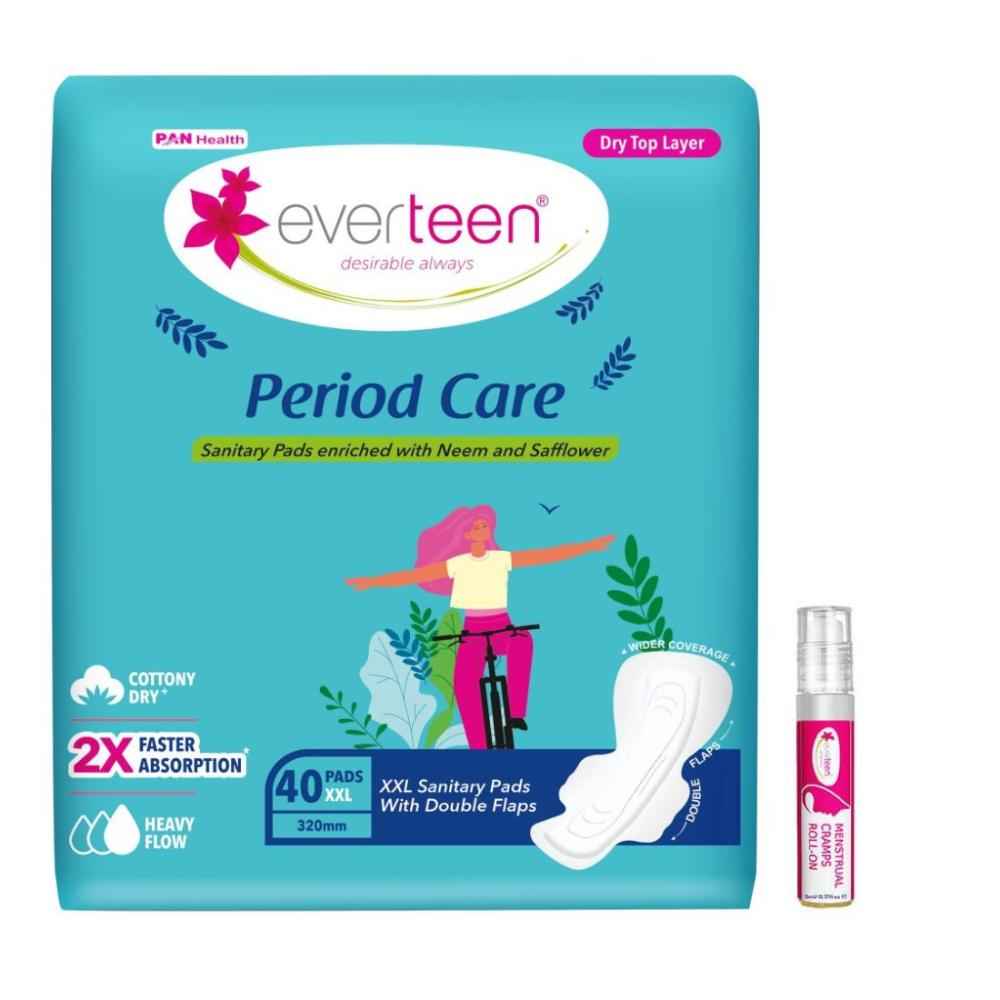 Buy everteen combo 40 XXL Dry Neem Safflower Sanitary Pads with Free Menstrual Period Pain Relief Cramps Roll- On (5 ml) - Purplle