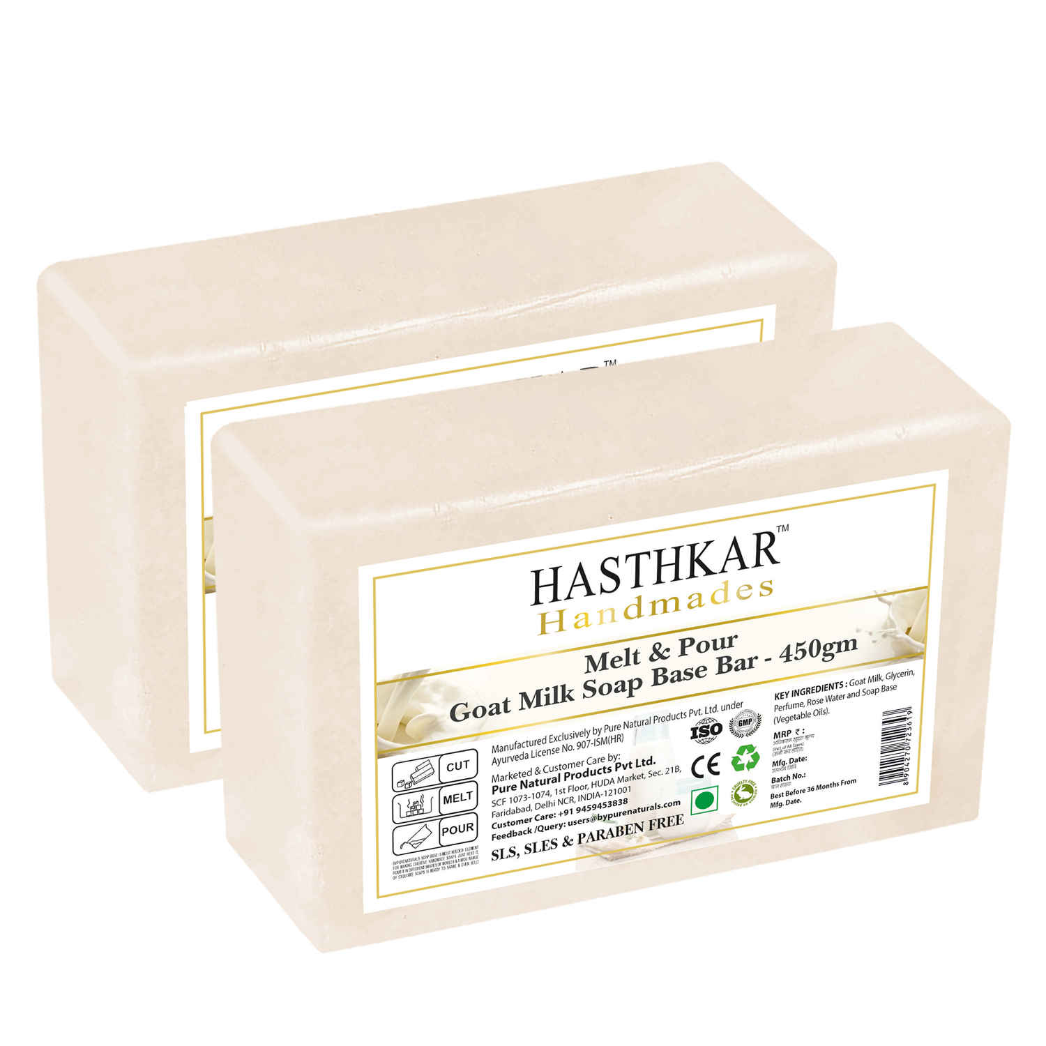 Buy Hasthkar Handmades Soap Base Bar For Soap Making Goat Milk Melt & Pour Clear Transparent Glycerine Soap base | SLS & SLES Paraben Free | 450Gm Pack of 2 - Purplle