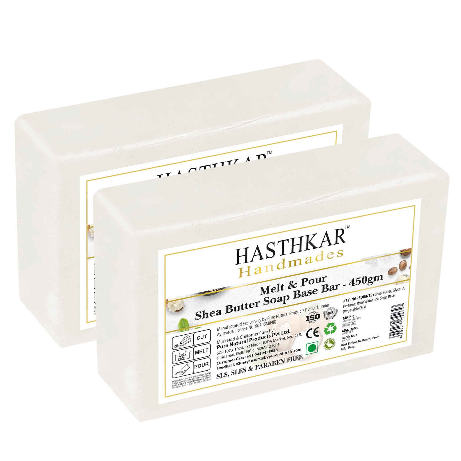 Buy Hasthkar Handmades Soap Base Bar For Soap Making Shea Butter Melt & Pour Clear Transparent Glycerine Soap base | SLS & SLES Paraben Free | 450Gm Pack of 2 - Purplle