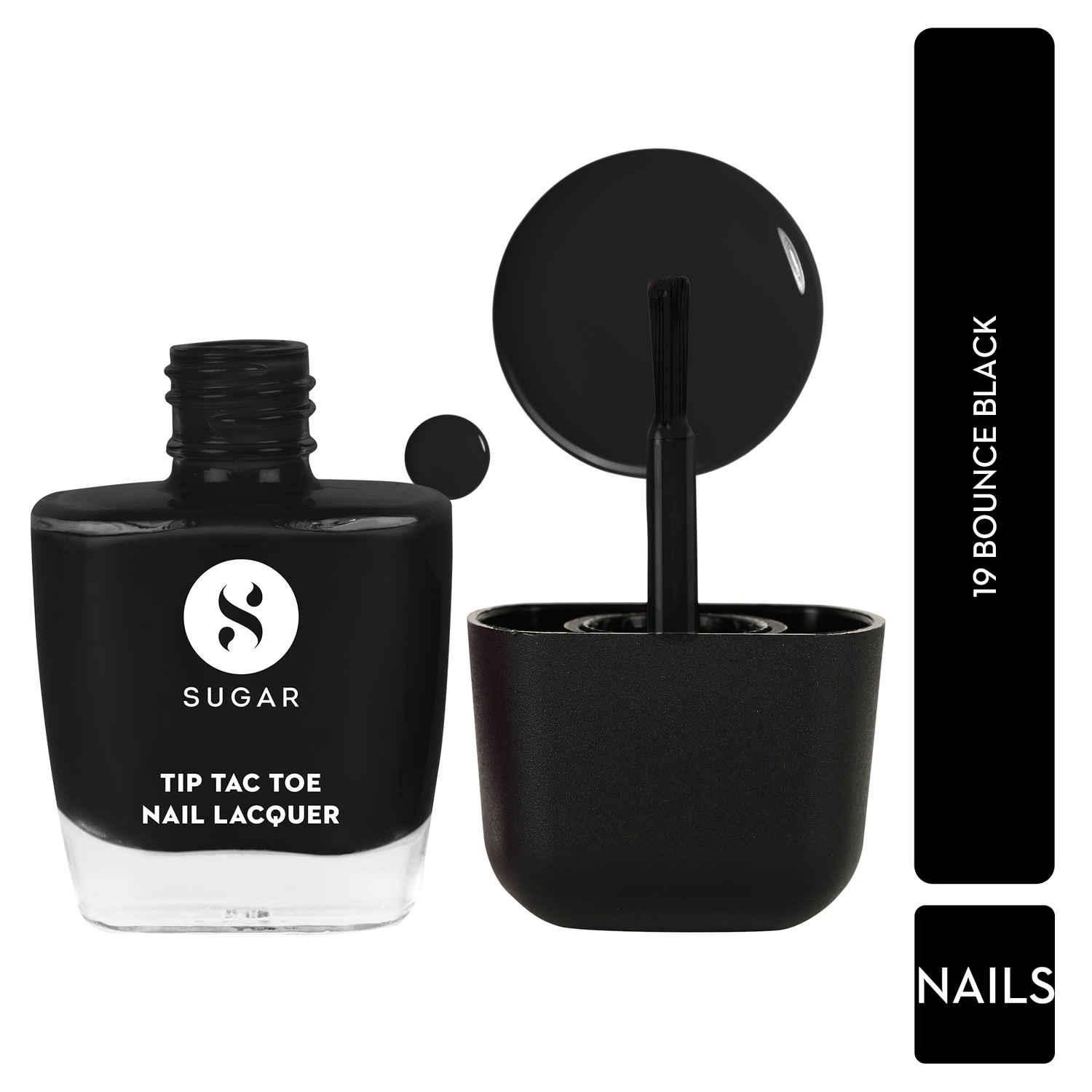 Buy SUGAR Cosmetics Tip Tac Toe Nail Lacquer Classic | Long-lasting, 100% Chip-resistant & Glossy Finish | 9 ml - 19 Bounce Black - Purplle