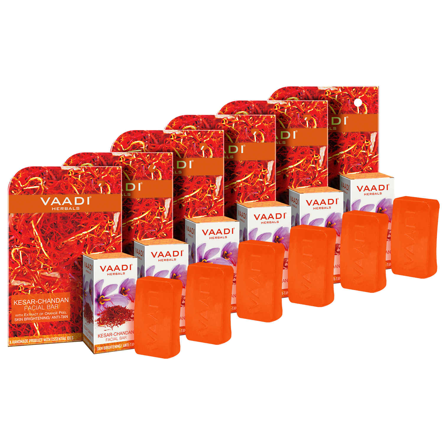 Buy Vaadi Herbals Super Value Pack Of Kesar Chandan Facial Bars With Extract Of Orange Peel (5+1)(25 gm X 6) - Purplle