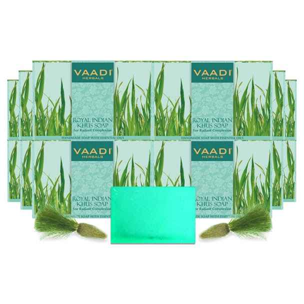 Buy Vaadi Herbals Pack of 12 ROYAL INDIAN KHUS SOAP WITH Olive & Soyabean oil (12 x 75 g) - Purplle